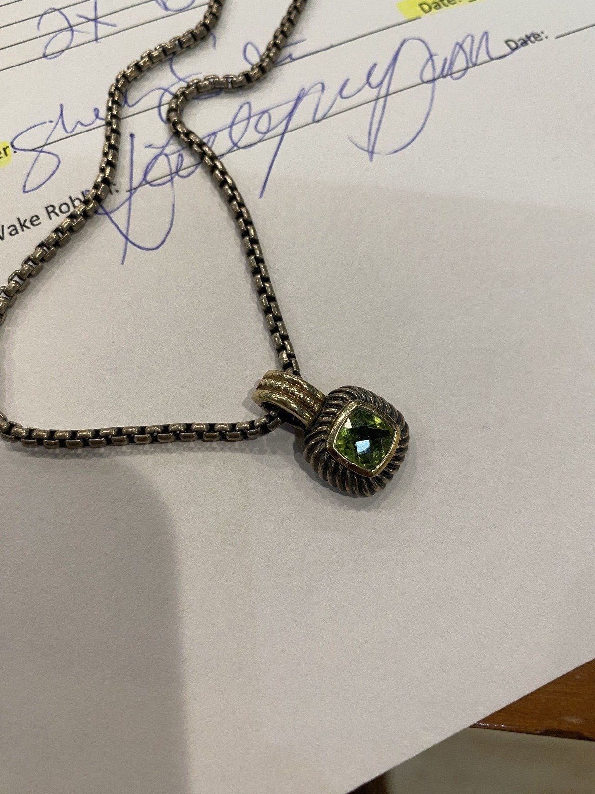 Sterling Silver + 14k Gold Peridot David Yurman 16L Necklace  #2220 6