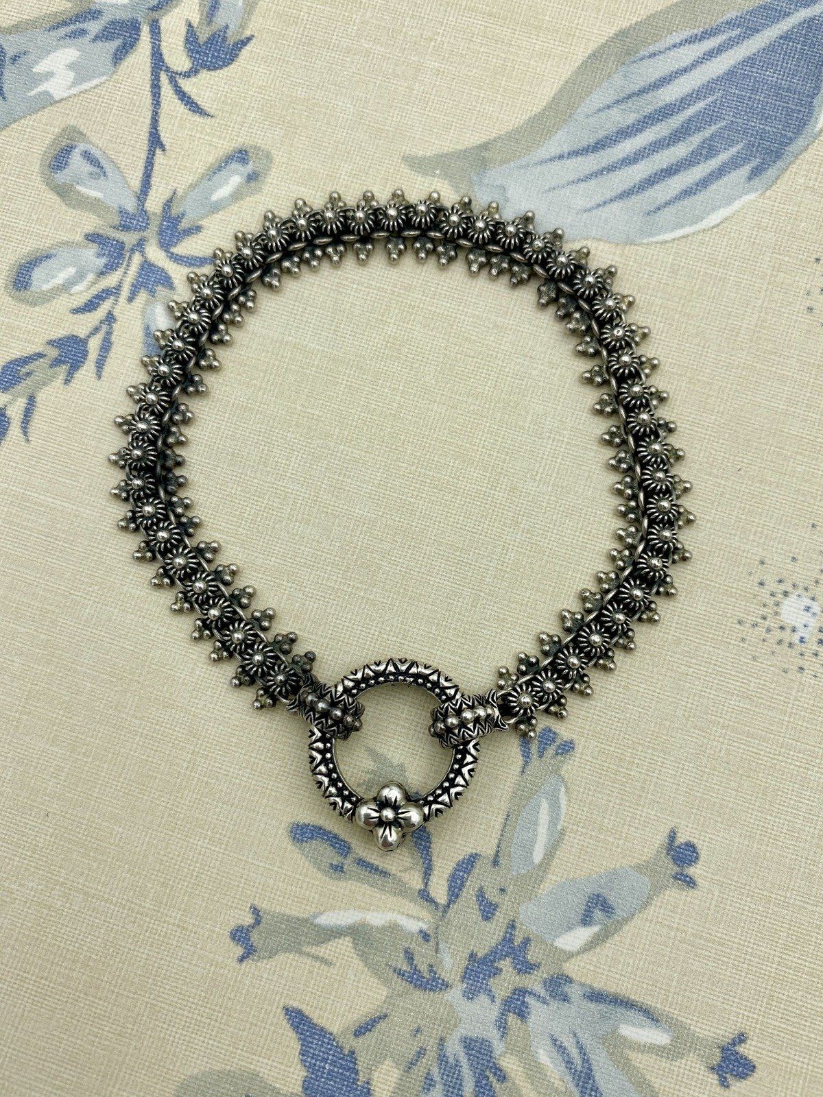 Sterling Silver + 18k Accented Floral Tribal Ornate Link Connector Ring 7 Bracelet 2