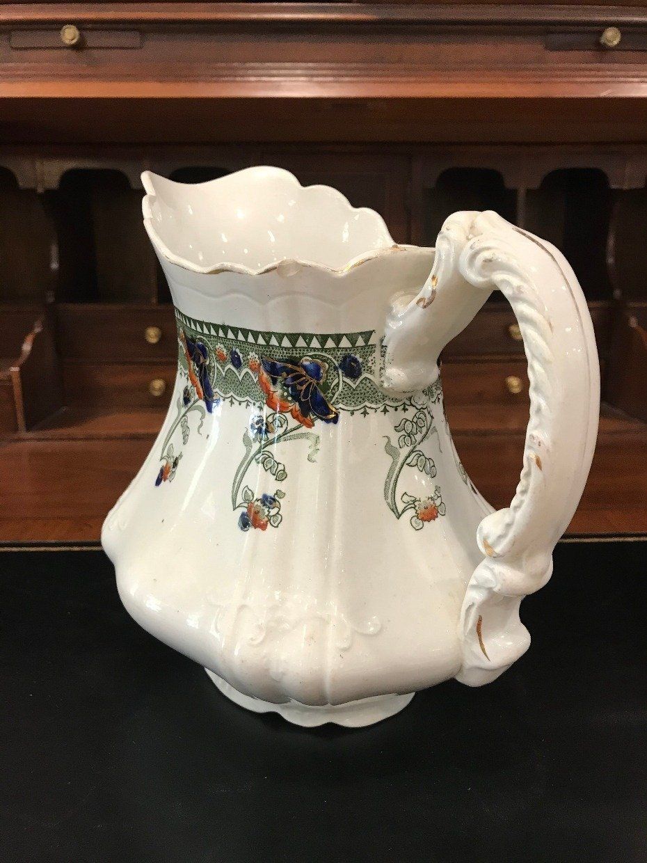 Antique Dunn Bennett & Co English Salt Glass Pitcher w Floral Motif 2