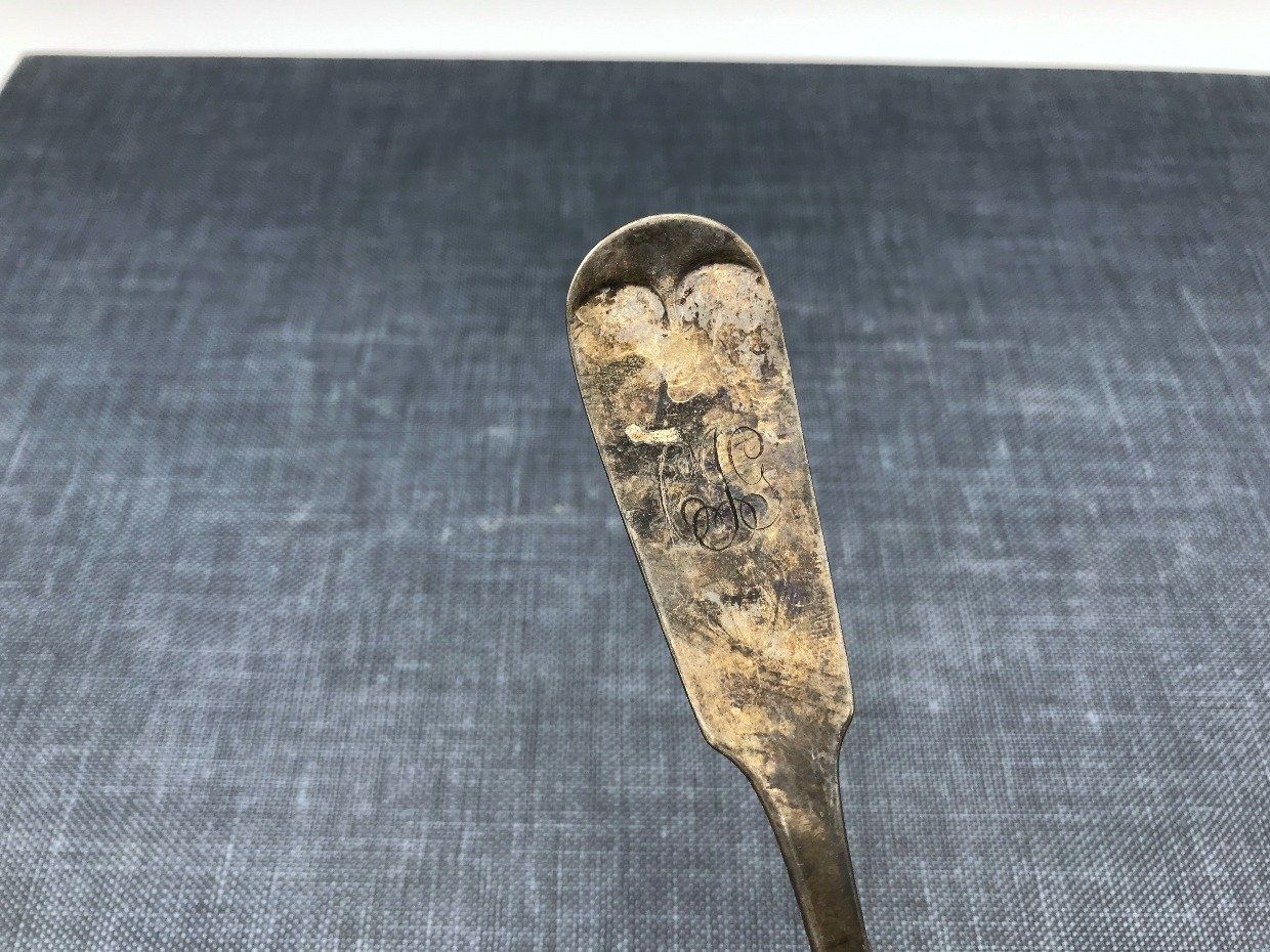 Antique 19th century c.1884 Daniel Low & Co. Sterling Silver Serving Spoon with Monogram + Hallmarks 4