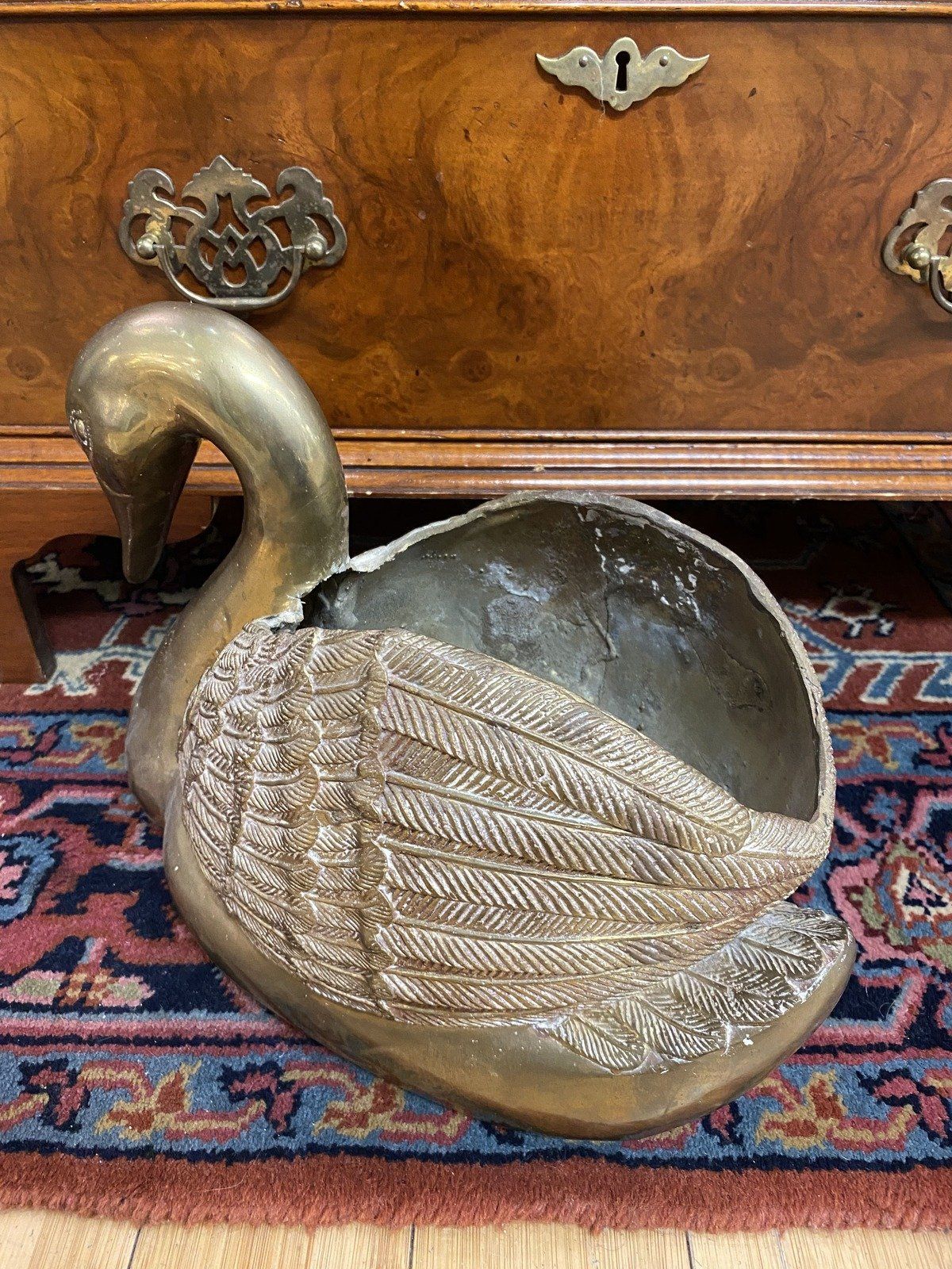 Vintage Large HEAVY Solid Brass Figural Swan Floor Planter 4
