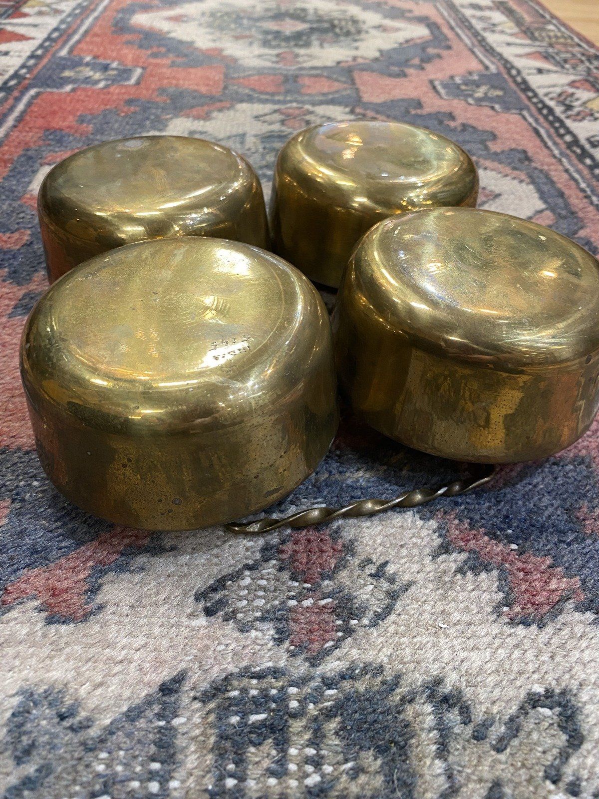 Vintage India Made 4x Vessel Brass Chopala Spice/Incense Dish w Handle 4