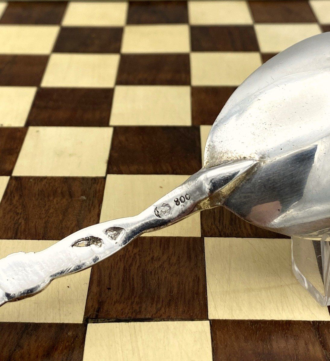 Antique Cast Sterling Silver .800 Victorian Design Serving Spoon 8 3/8 4