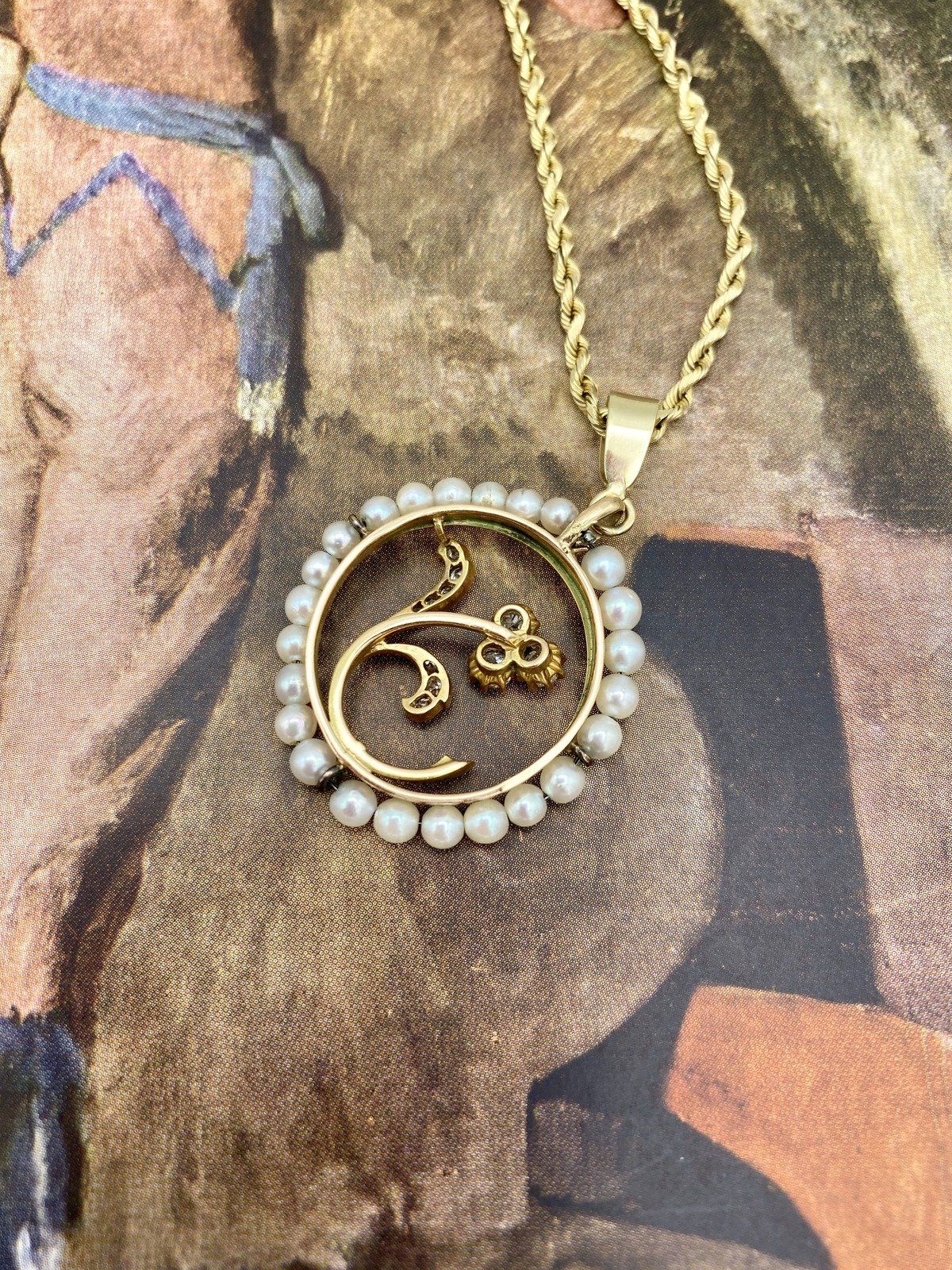 18k Gold Antique French Art Nouveau .45ctw Old Mine Diamond Lily of The Valley Pearl Wreathed 18L Drop Necklace (NO DISCOUNT) 3