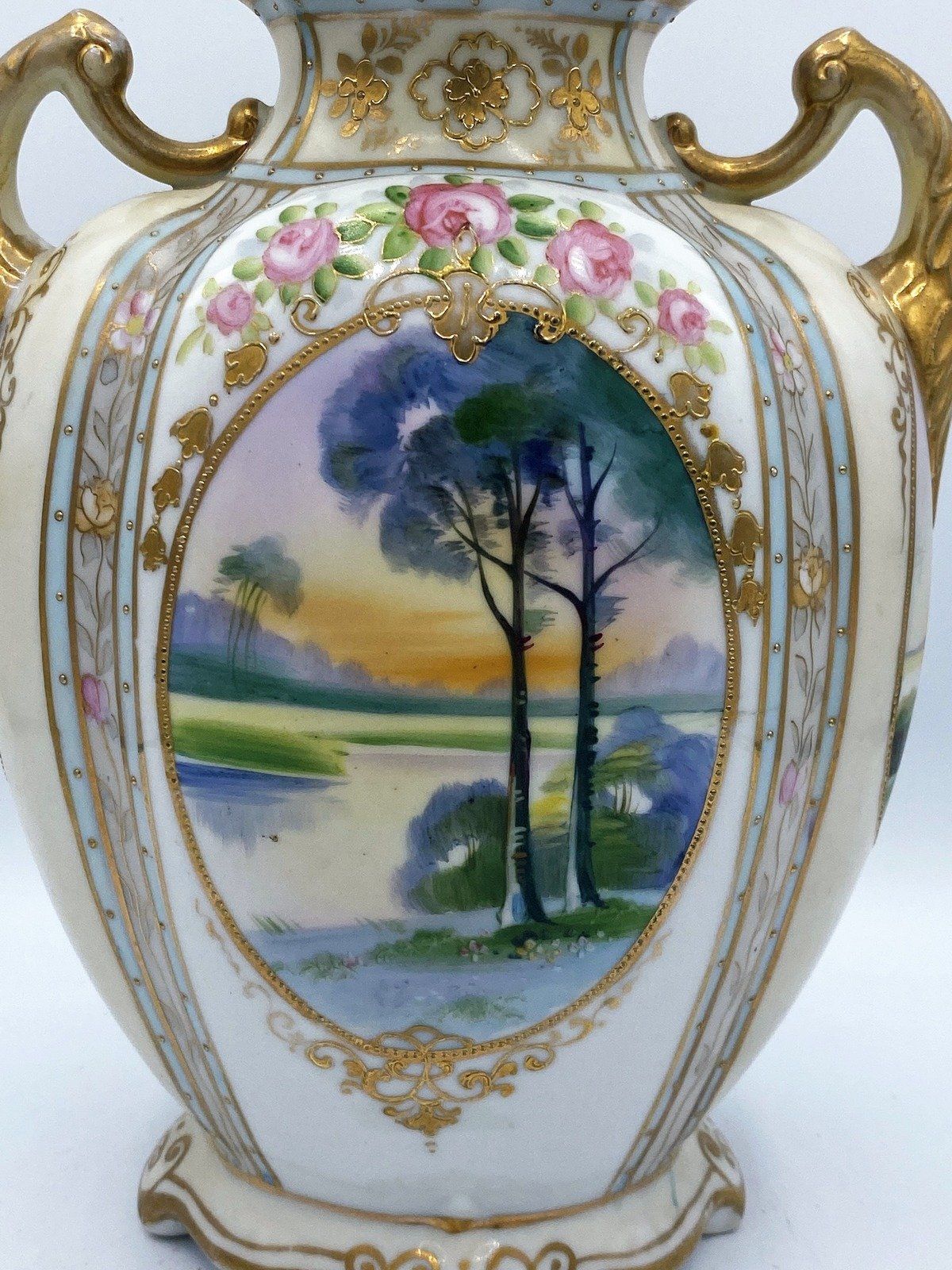 Nippon Hand Painted 2 handle vase 2
