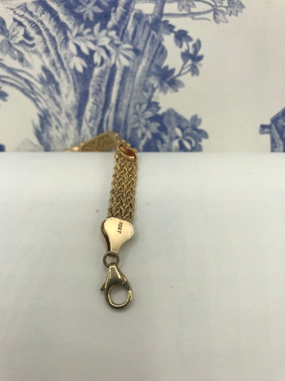 10k Peruvian Gold Mesh Woven Crescent Framed Finial Bracelet 4