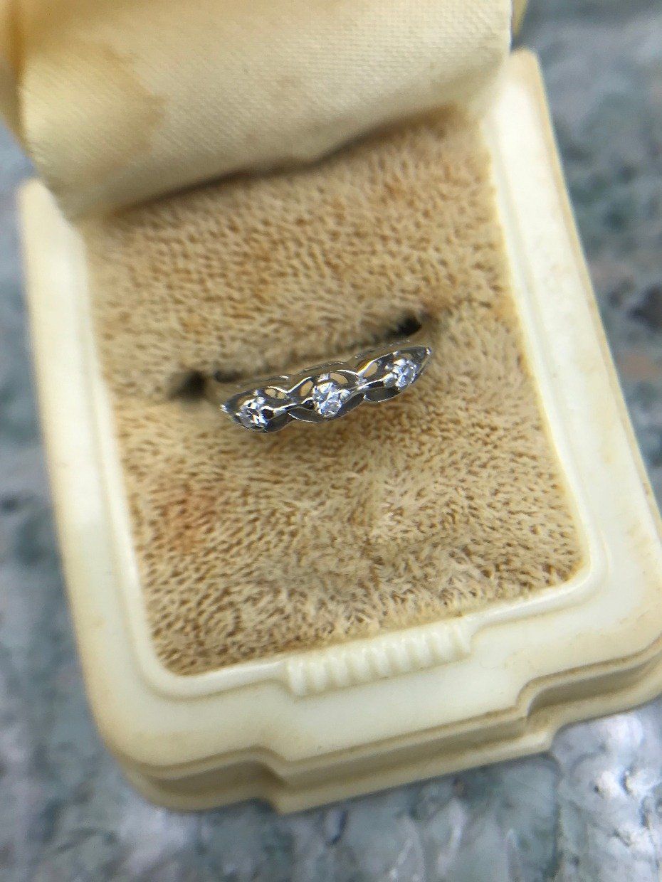 Antique 14k White Gold Floating Diamond Ring Band 2