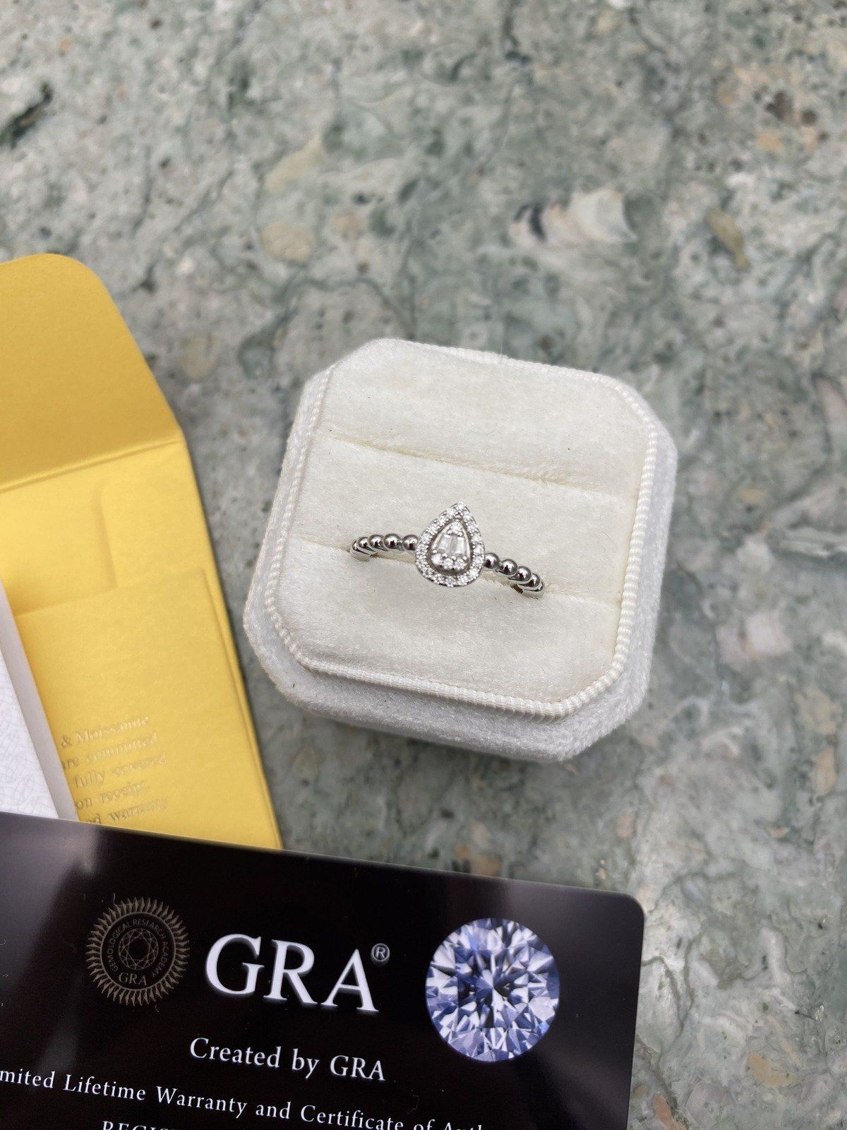 Minimalistic Modern .23ctw Trapezoidal Pear Cluster Moissanite Diamond Sterling Milgrain Band Bridal Ring + GIA Report 3