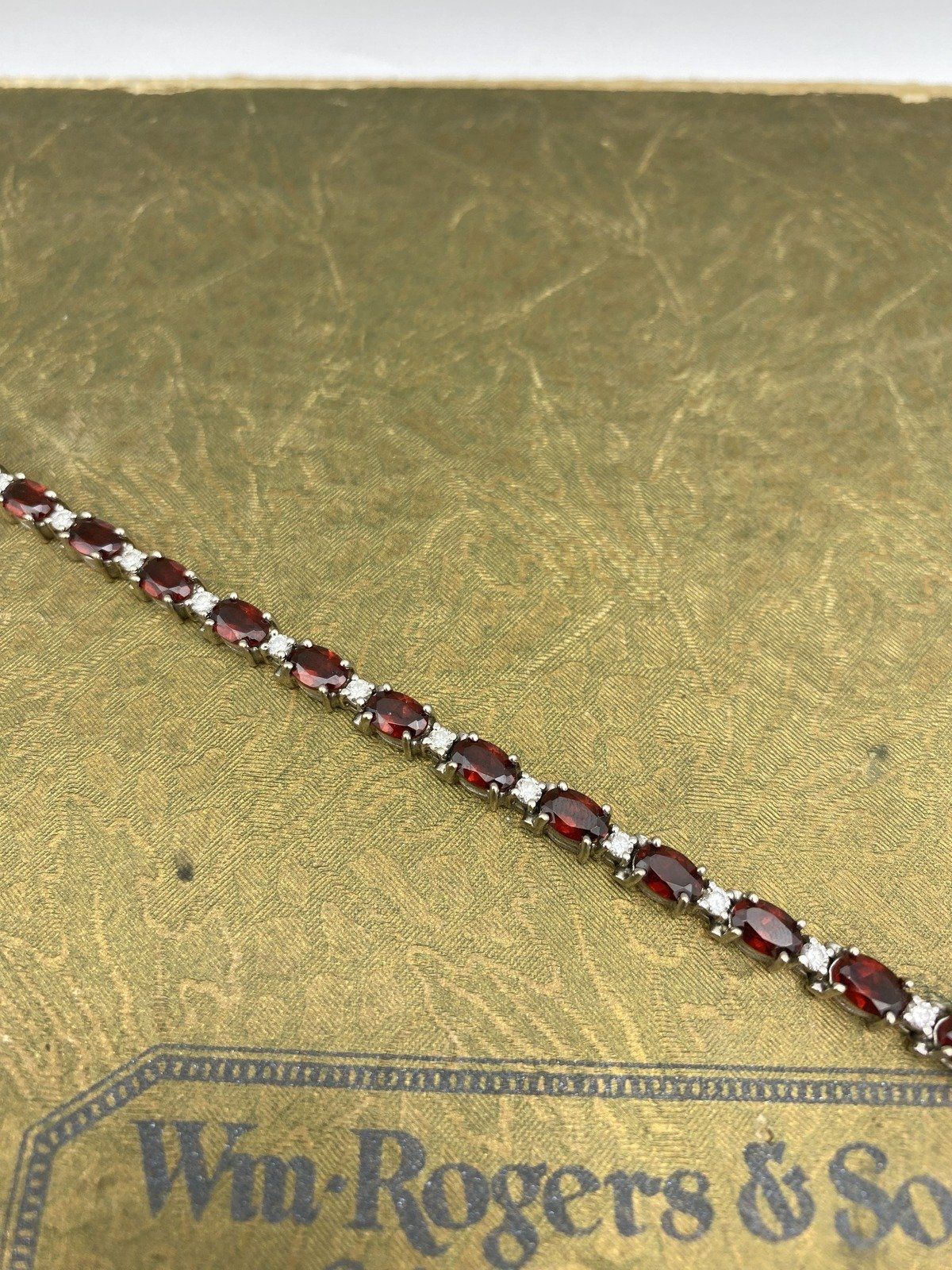 14k White Gold Diamond + Garnet 7L Tennis Bracelet + GIA/APP #2188 4
