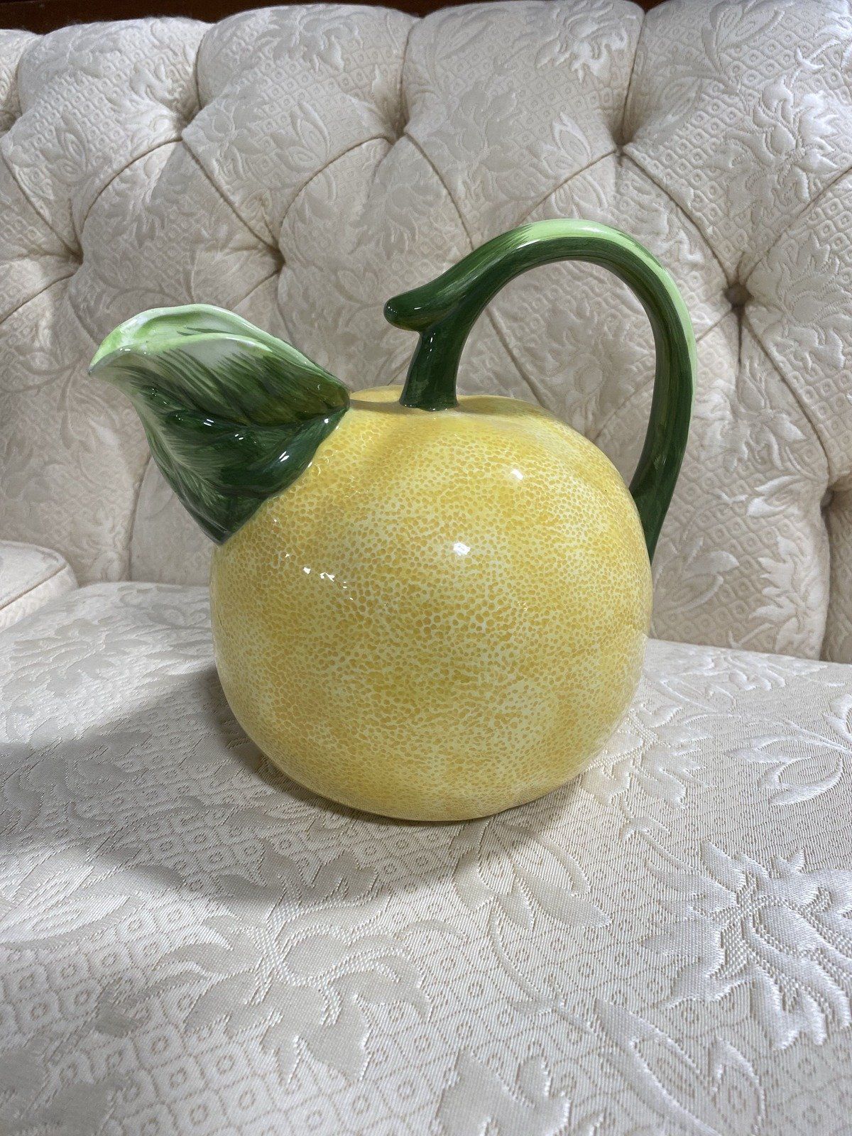 Vintage c.1983 The Haldon Group Majolica Style Meyer Lemon Drink Pitcher 2