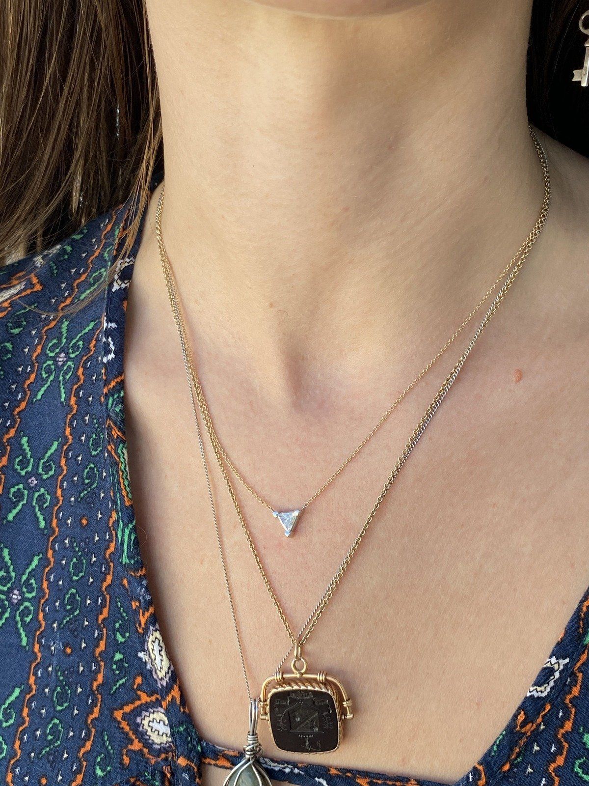 14k Gold Suspended .50ct Trillion Diamond Layering 16L Drop Necklace #2666 10