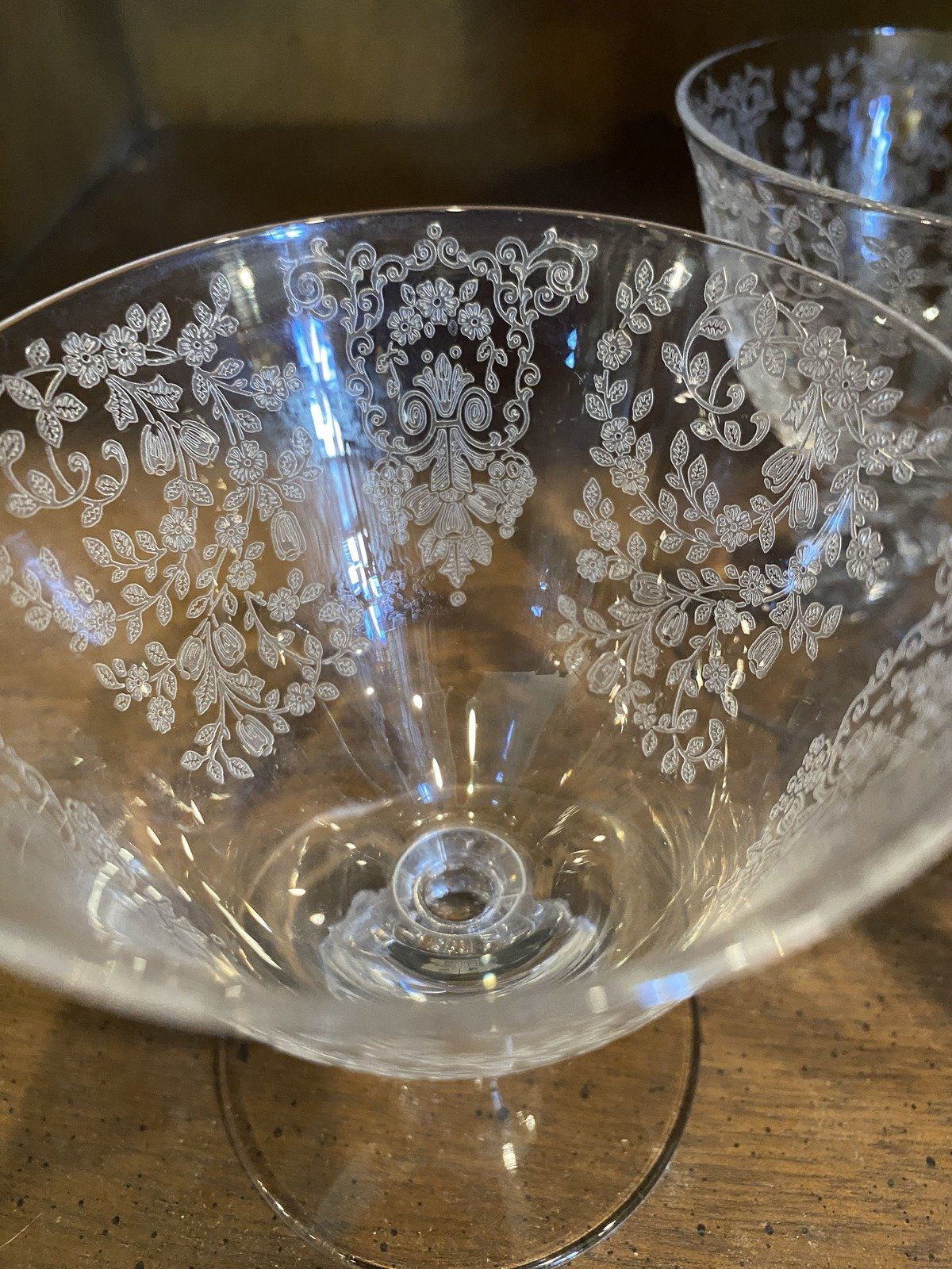 Set of 3x Delicately Etched Floral Crystal Sherbet Stems 2
