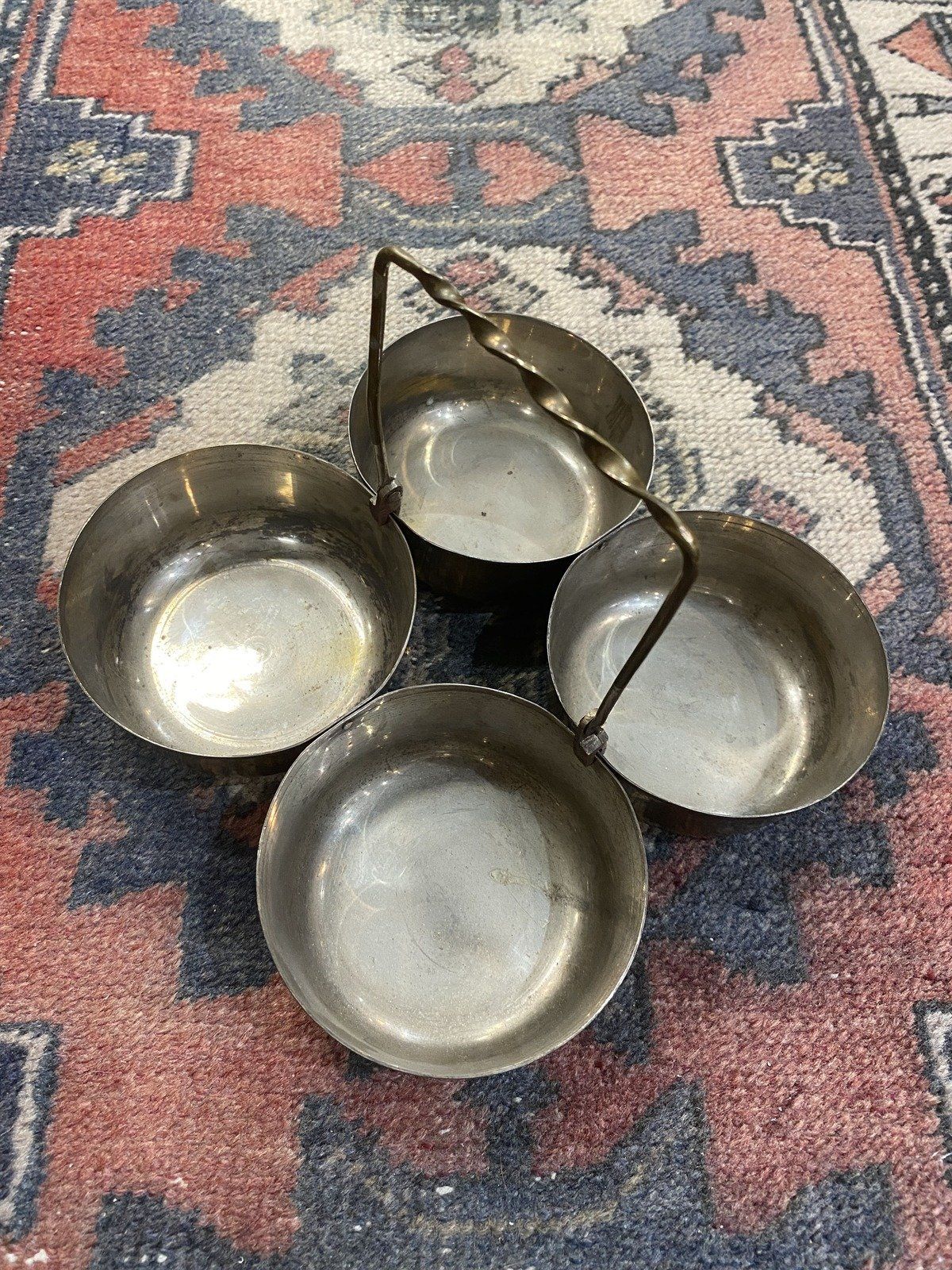 Vintage India Made 4x Vessel Brass Chopala Spice/Incense Dish w Handle 9