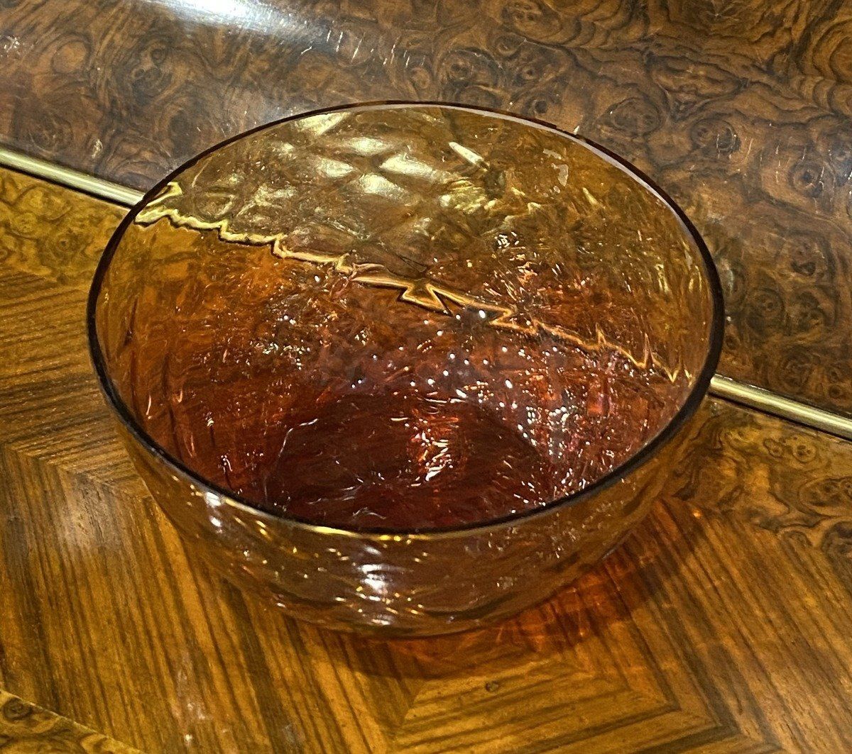 VTG 60's Art Glass Hand Blown Amberina Small Diamond Quilt Bowl 2