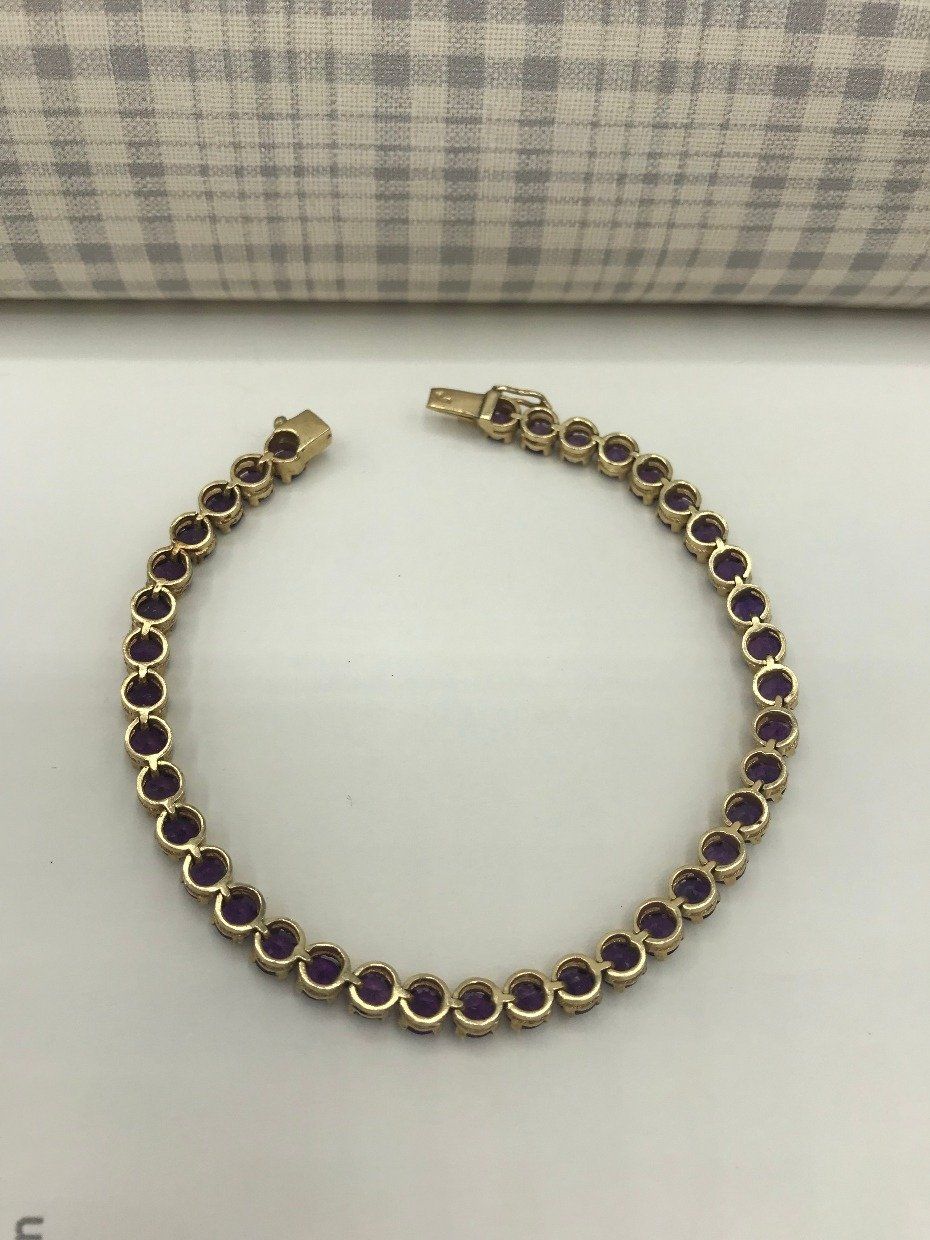 14k Gold Round Faceted Natural Amethyst Tennis Bracelet 4