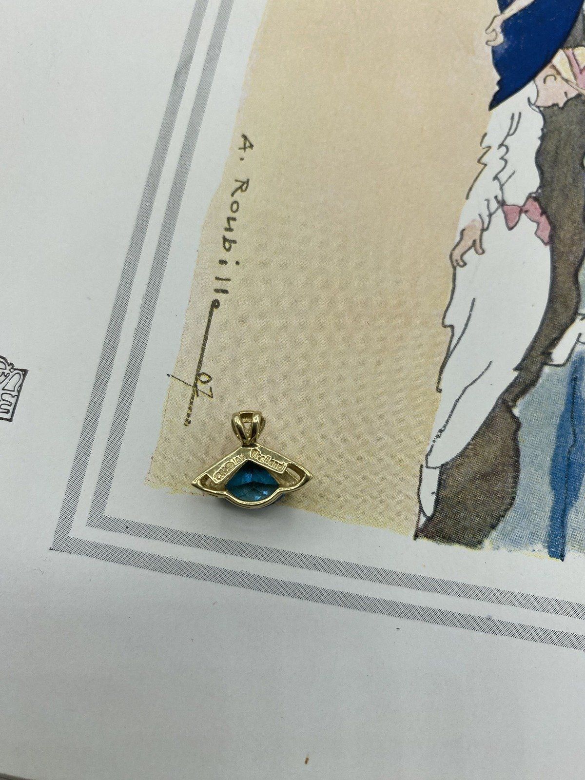 Unique 14k Gold Trillion Cut Blue Topaz Art Drop Necklace 15L 3