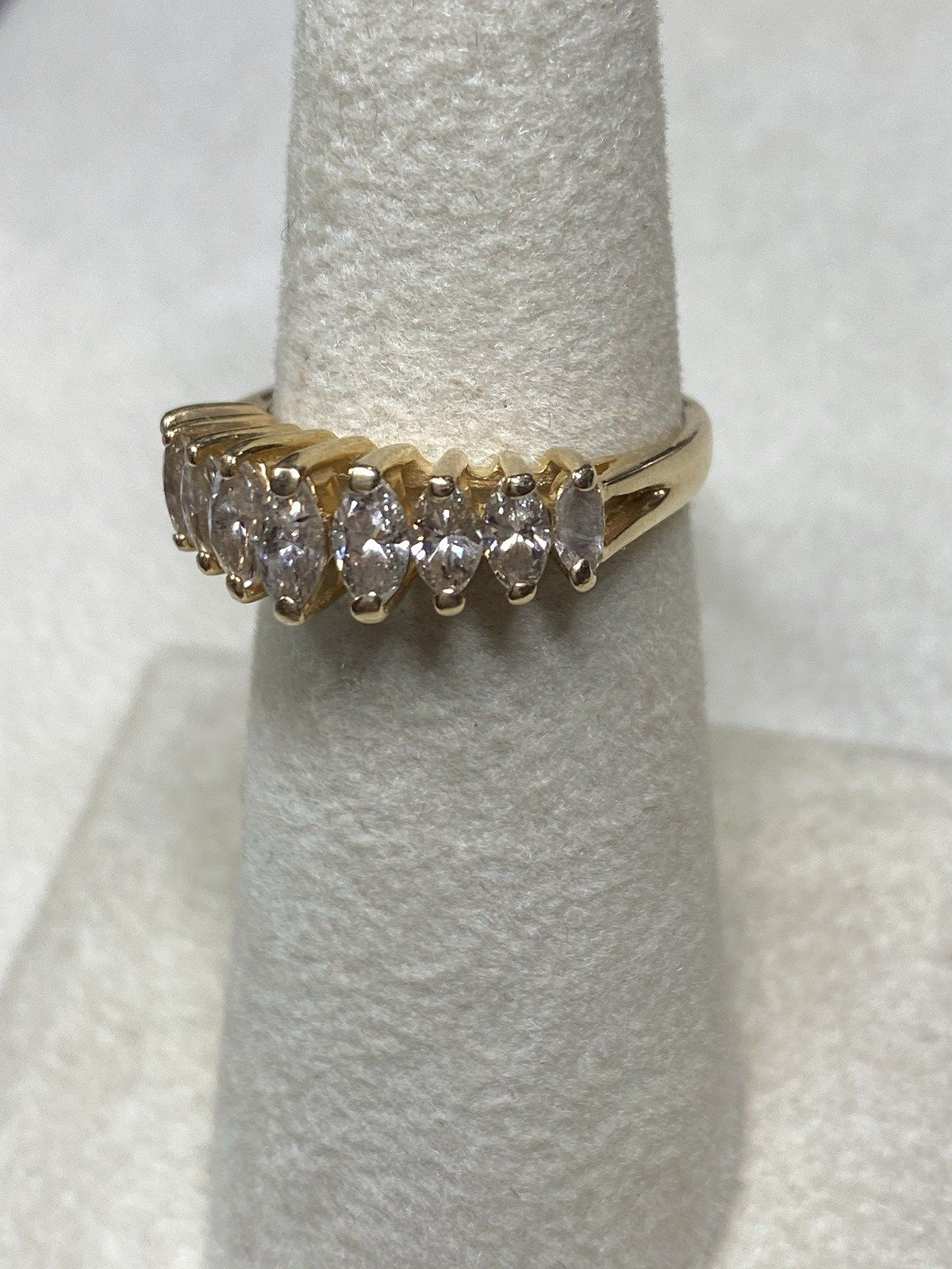 Ladies 14k Gold Custom Made Diamond Ring with 9 Emerald Cut Diamonds