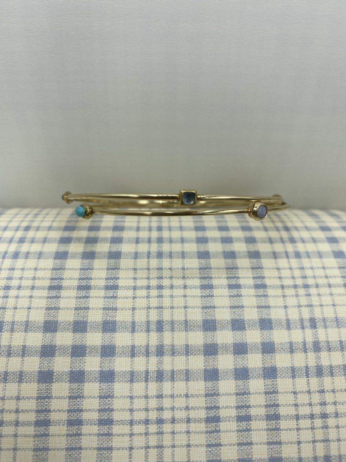 14k Gold Bezel Gem Candy Stackable Wire Bangle Bracelet 2
