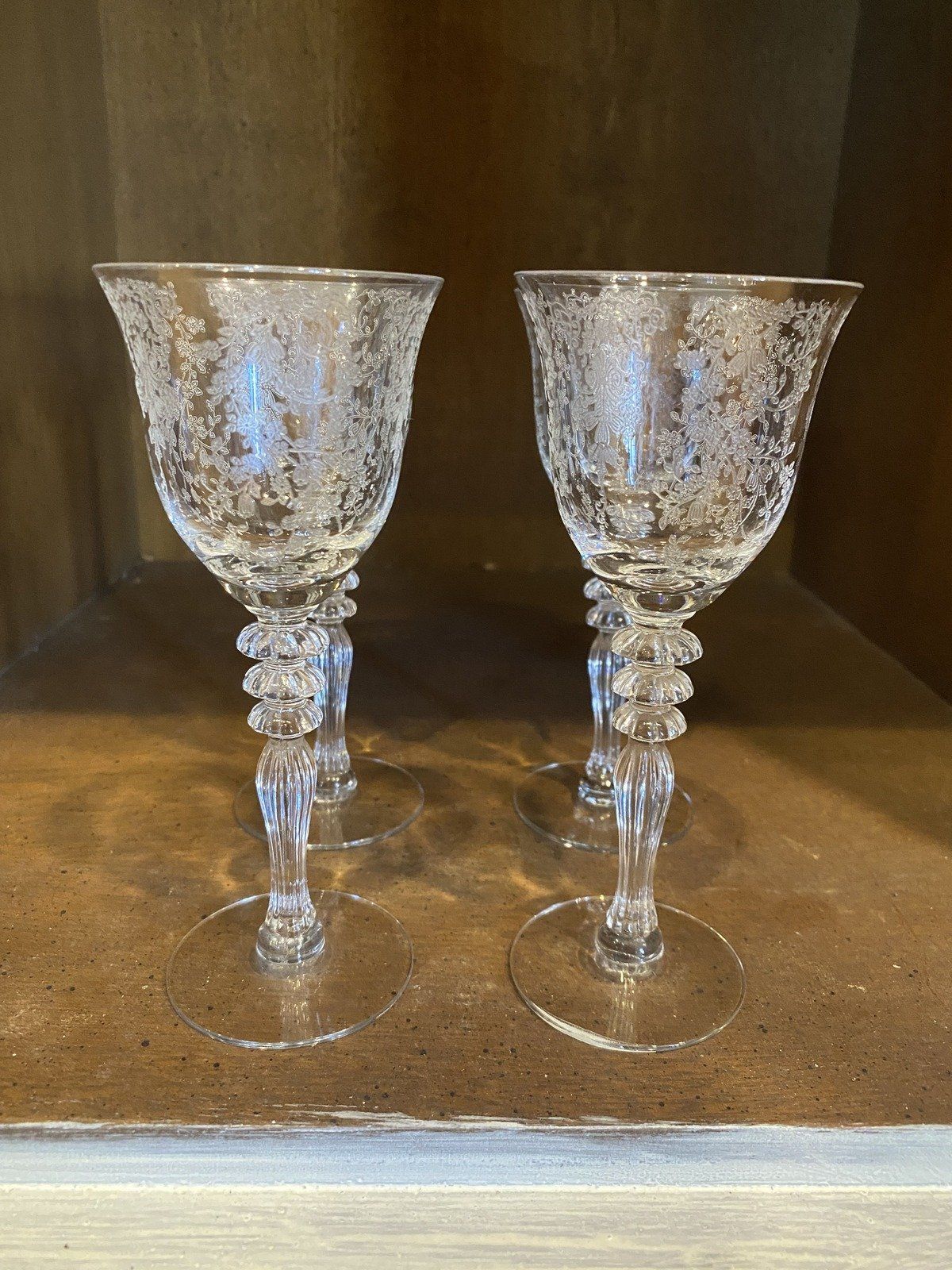 Set of 4x Delicately Etched Floral Sherry Wine Stems