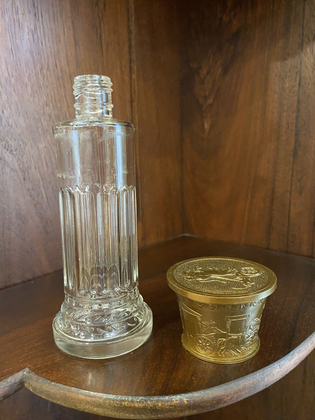 Vintage Corinthian Column Bottle w Figural Roman Motif Lid 2