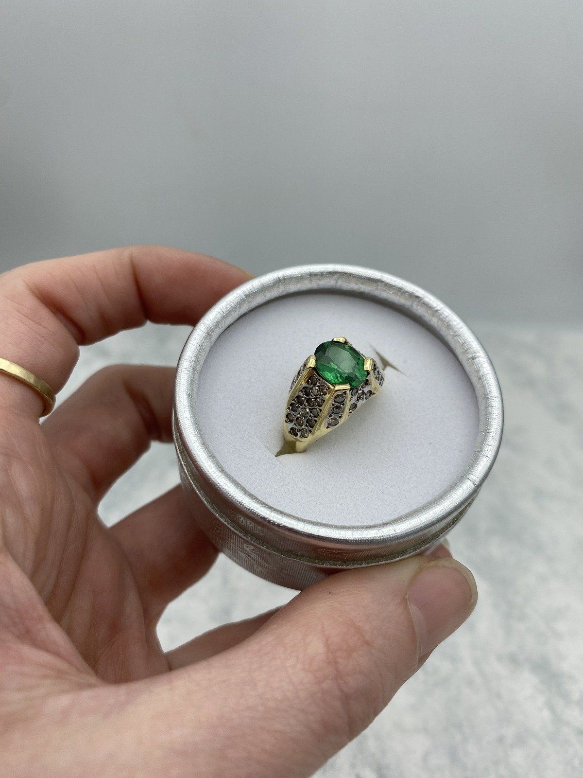 14k Gold Bespoke Tsavorite Green Garnet Cocktail Ring w Mixed Colored Diamond Setting 4
