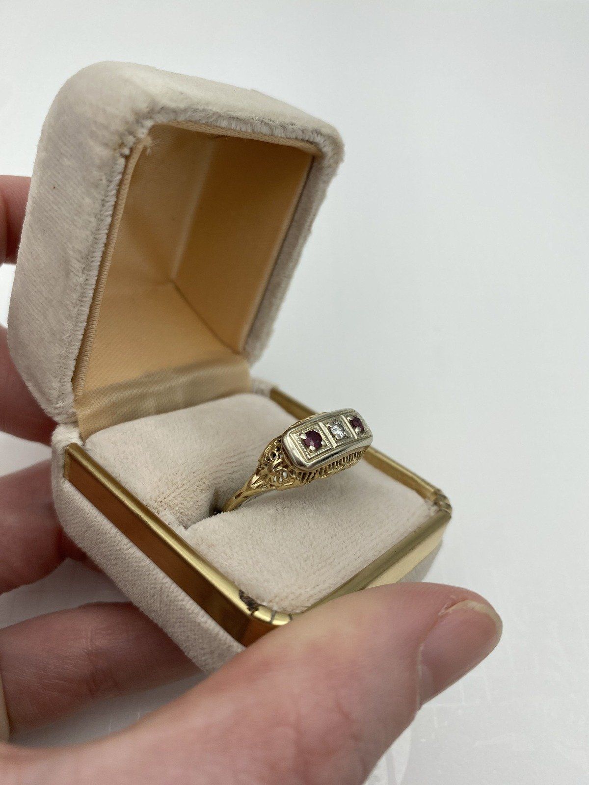 Antique Dual 14k Gold Ruby + Diamond Filigree Dress Ring 2