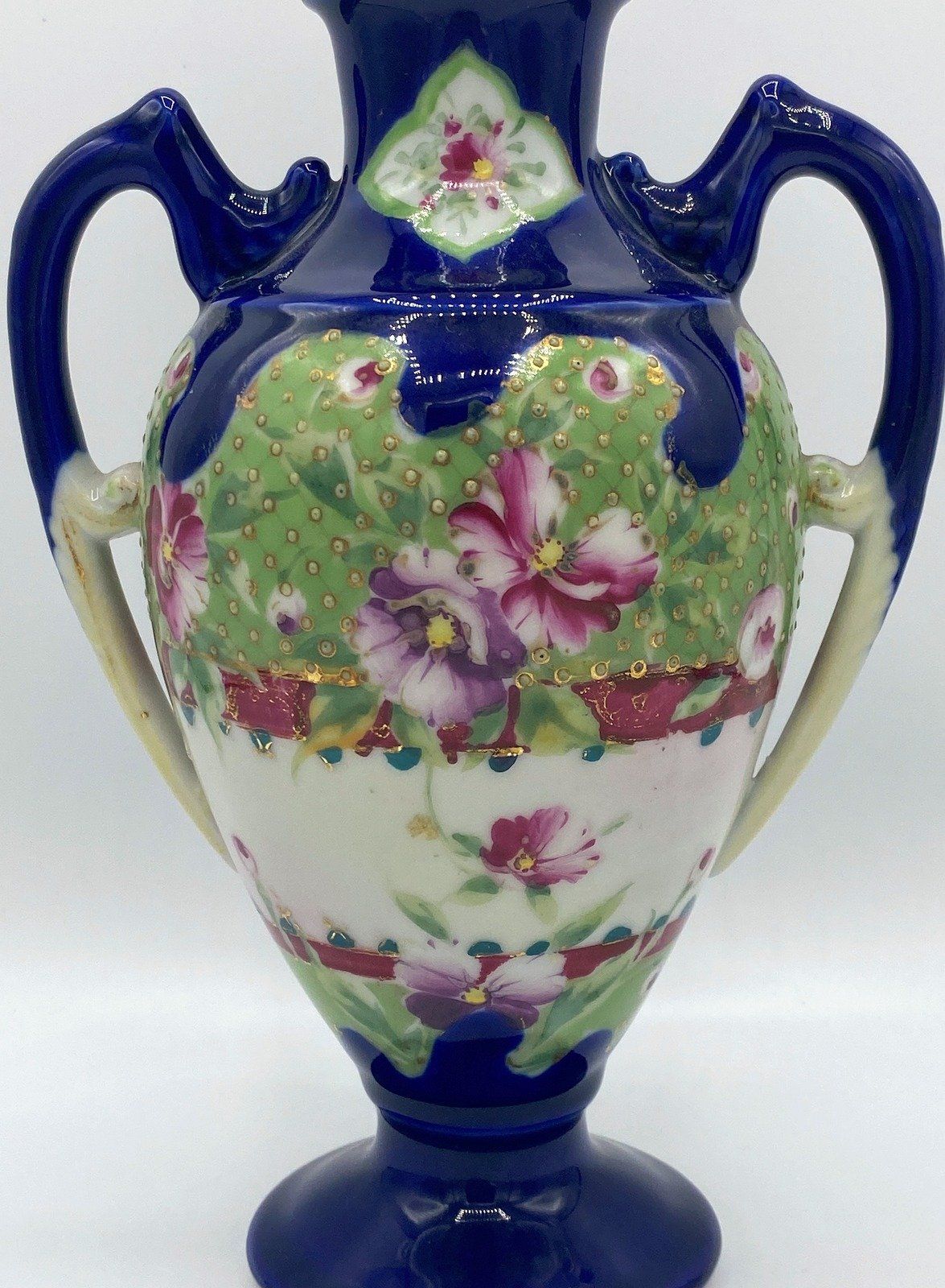 Antique Cobalt Blue Japanese Moriage Vase 8 2