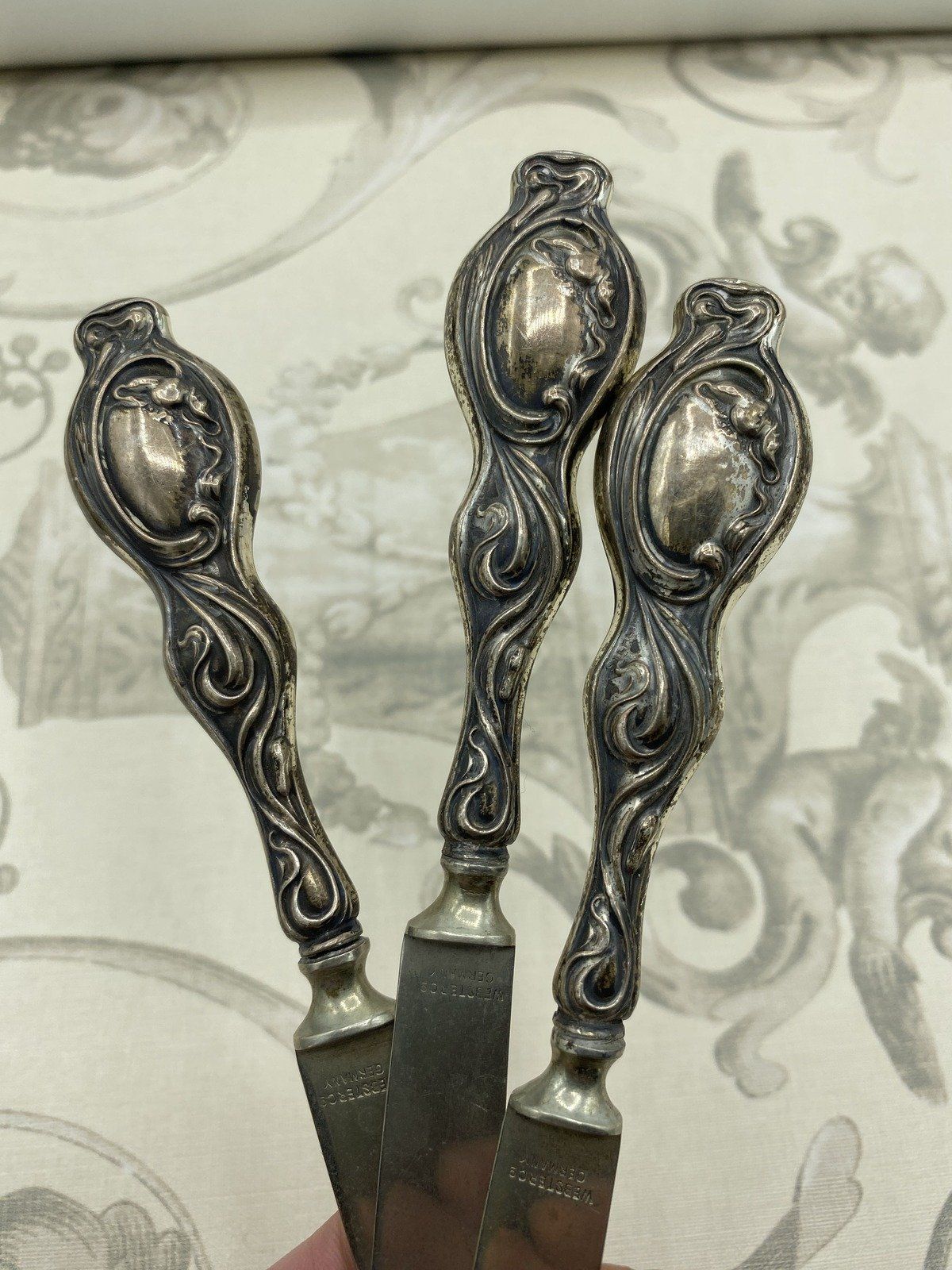 Set of 3 Antique Art Nouveau Sterling Silver Citrus Knives 3