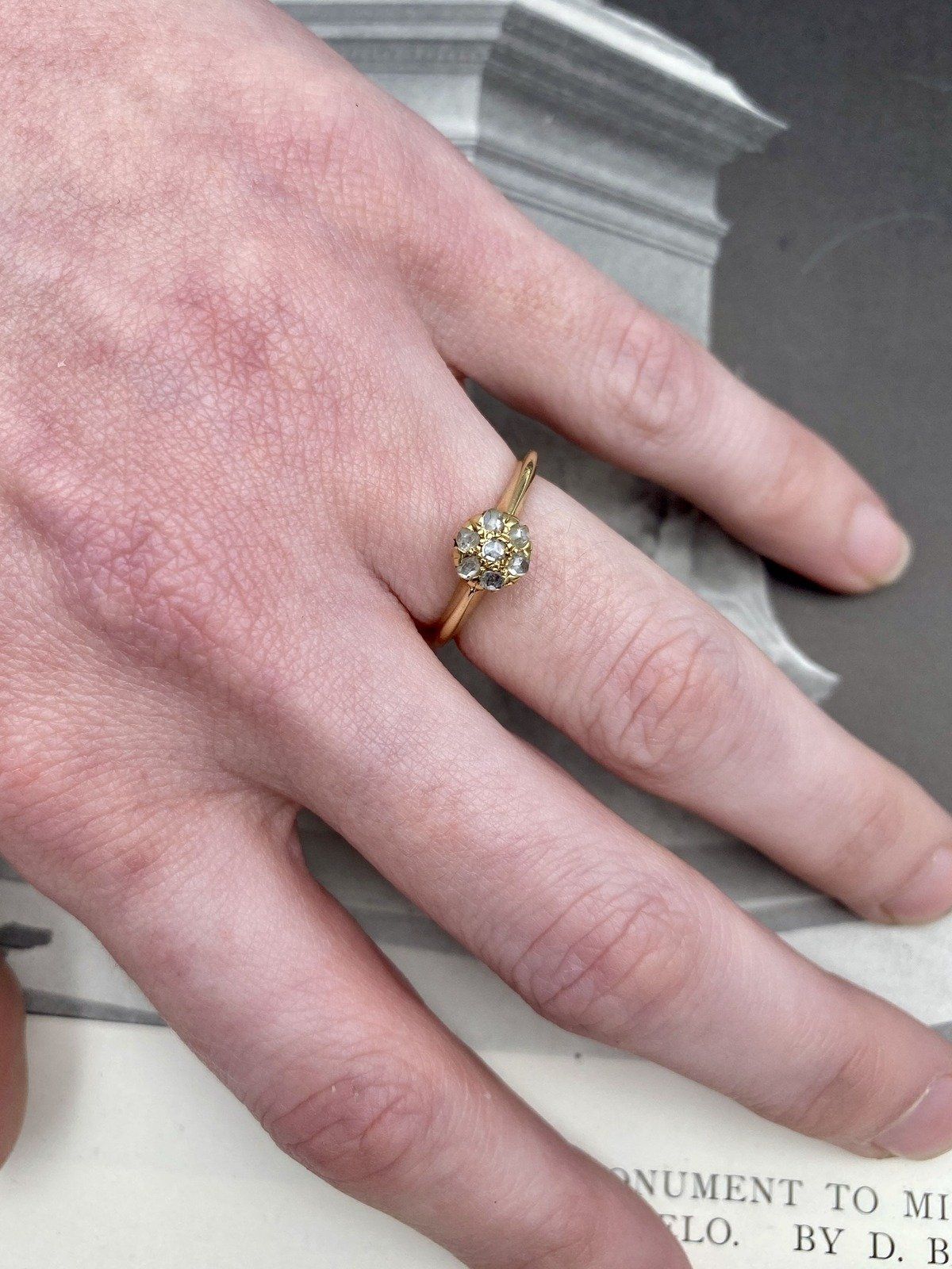 *RARE* Antique Victorian14k Gold Rose Cut Diamond Flower Cluster Ring #2218 19