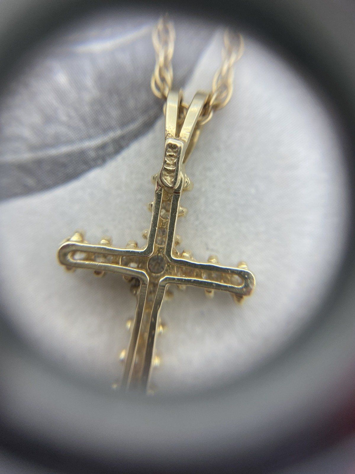 14k Gold Pave Set .80ctw Classic Diamond 1L Cross Drop Necklace 16L #3059 6