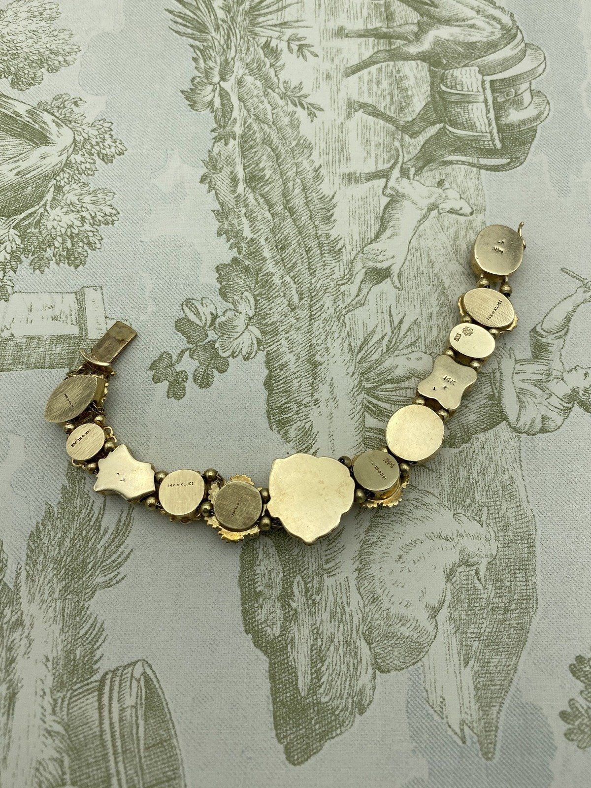 Solid 14k Gold Vintage Completed Semi-Precious Gem + Diamond Slide Bracelet 3