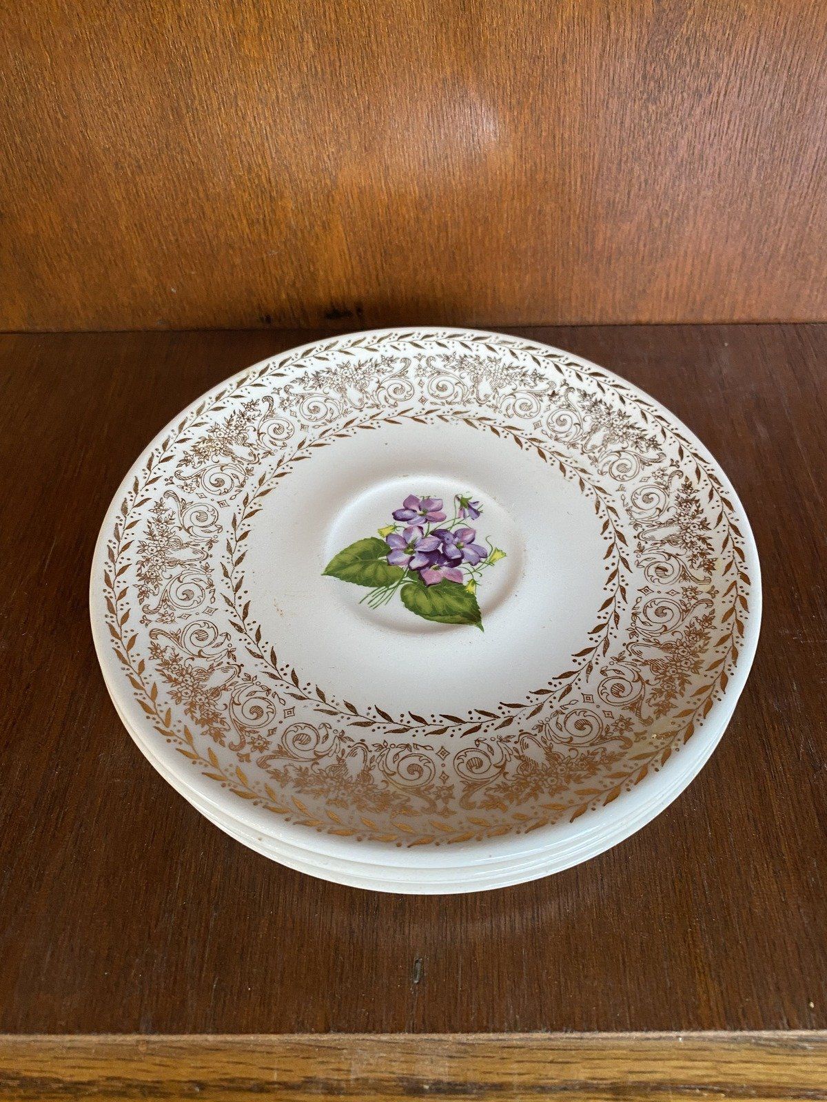 16pc 4 Place Setting Cunningham + Pickett Spring Violet + 22k Gold China Stoneware Dinner Set 7