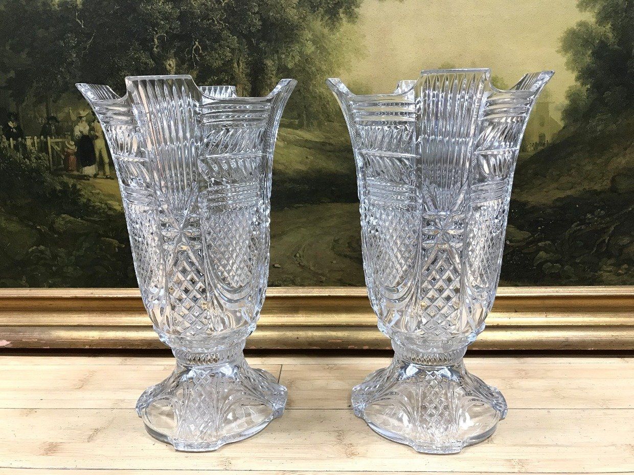 Pair of Exquisitely Detailed Crystal Vases