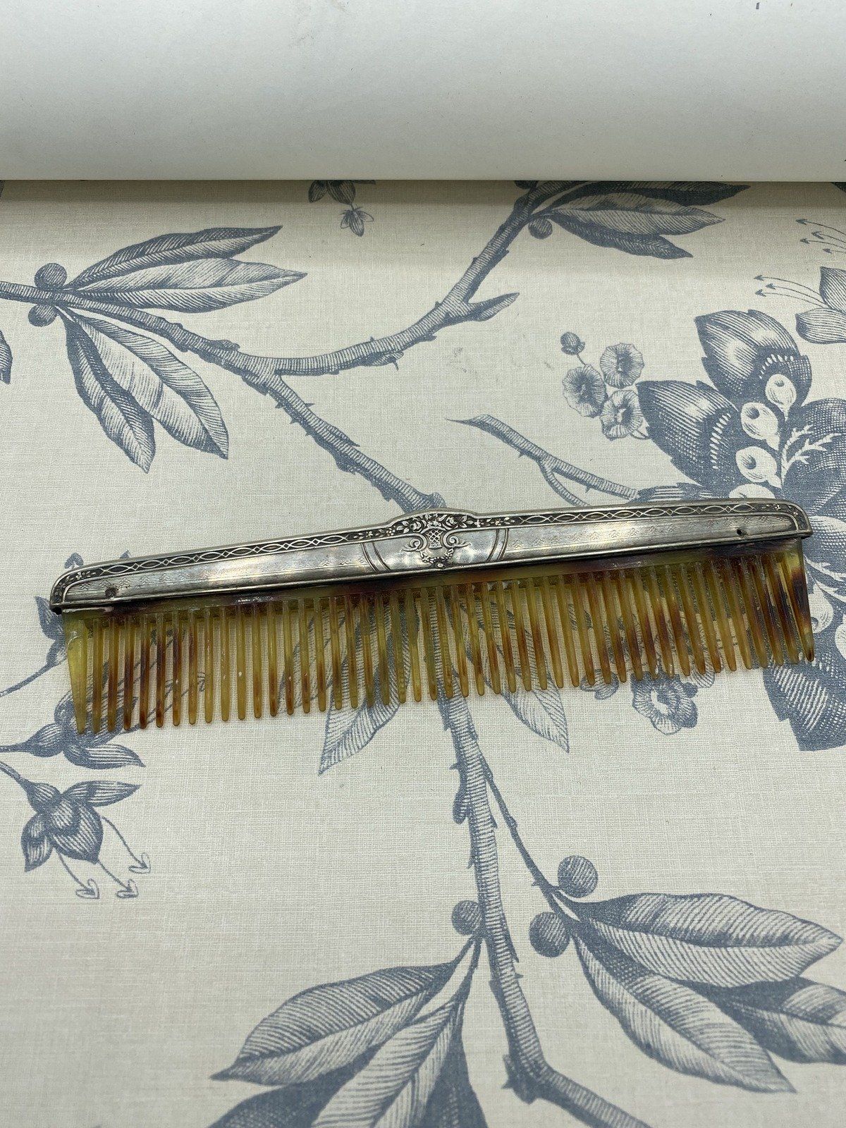 Antique French Sterling Silver F&B Tortoise Shell Comb 348