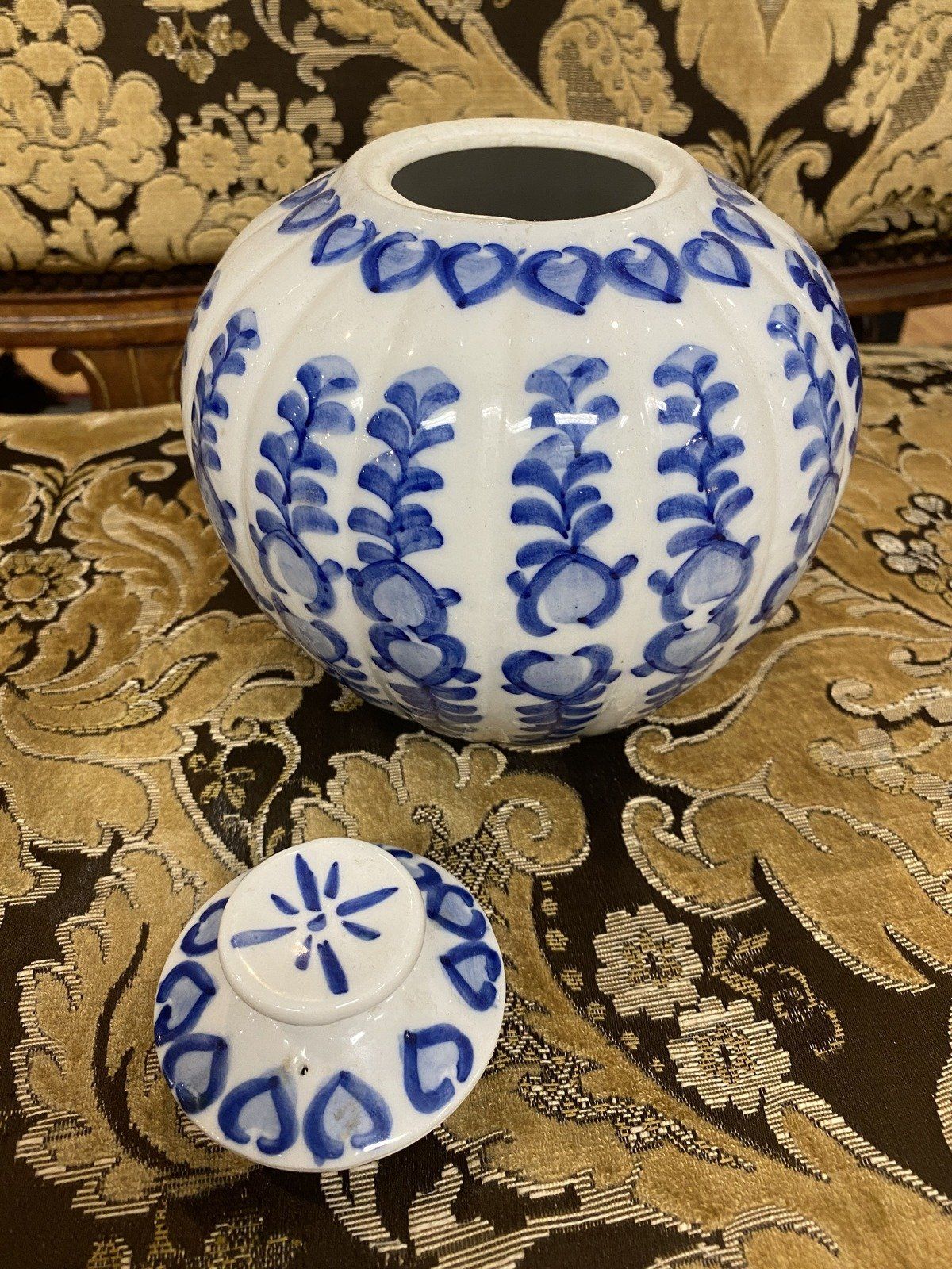 Flow Blue + White Fluted Bulbous Ginger Jar 2