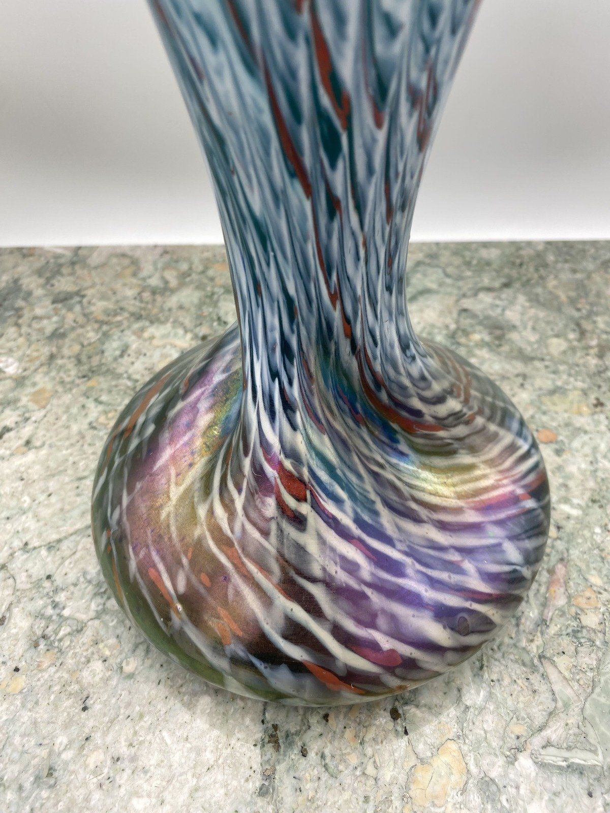 Bohemian Art Glass Czech Rindskopf Squat Base Glass Blown Colorful Vase 5