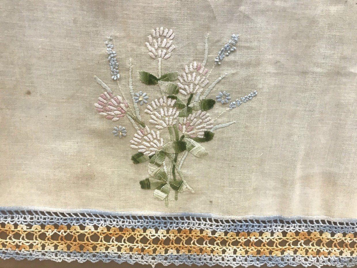 Landscape Framed Irish Lace Embroidered Fabric Piece 2