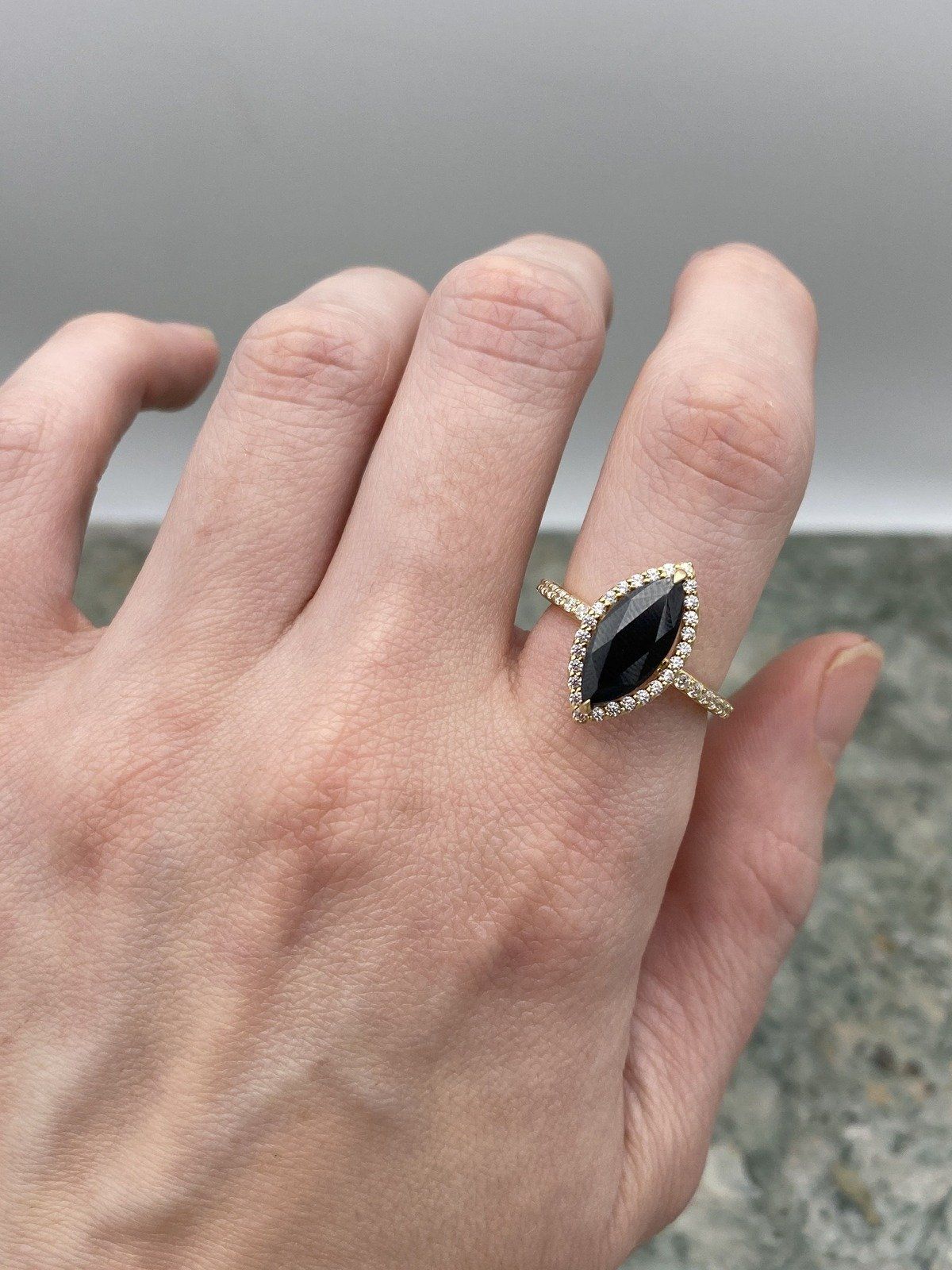 10k Onyx + Cubic Zirconia Marquise Navette Ring #2230 5