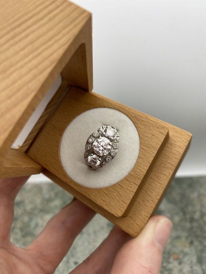 Bespoke 14k White Gold Ornamental Almonde 1.9ctw Moissanite Diamond Engagment Ring w Emerald + GIA & APP 3