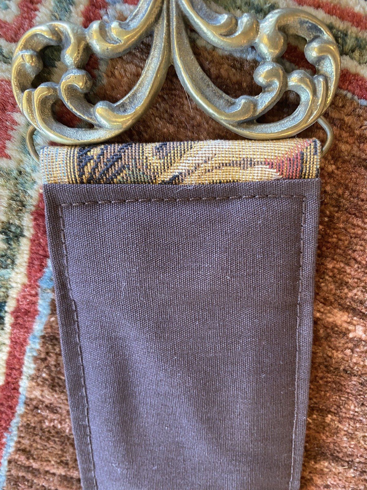 Old Vintage Tapestry + Brass Acanthus Bell Pull 3
