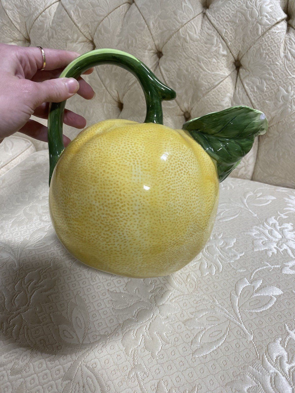 Vintage c.1983 The Haldon Group Majolica Style Meyer Lemon Drink Pitcher 4