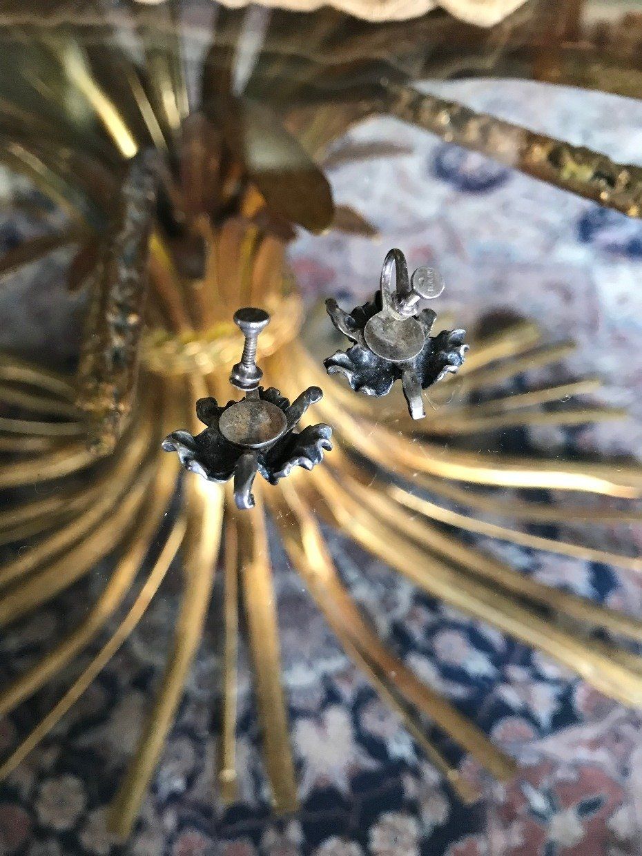 Vintage c.1940s Sterling Silver Orchid Flower Screwback Earrings 3