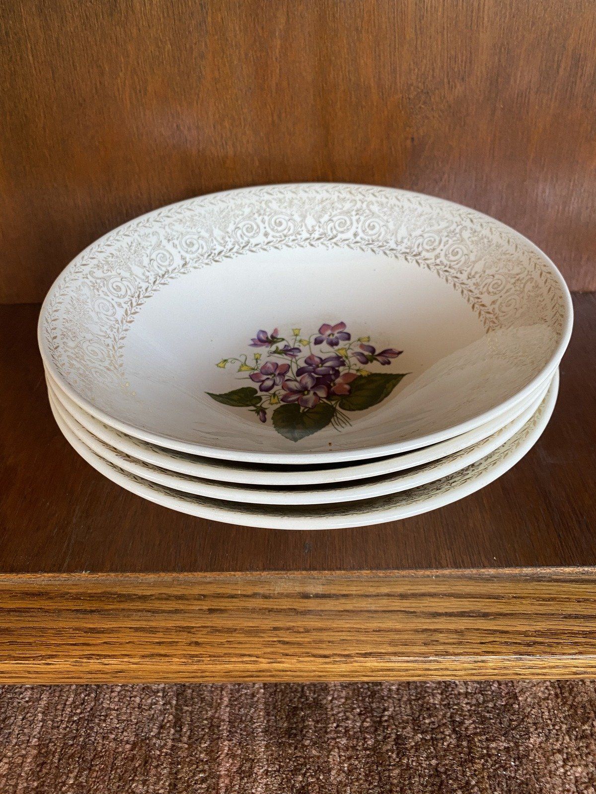 16pc 4 Place Setting Cunningham + Pickett Spring Violet + 22k Gold China Stoneware Dinner Set 3