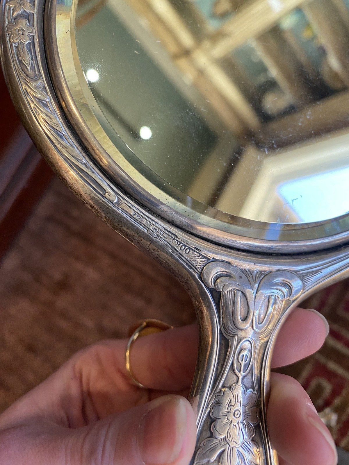 Antique Art Nouveau Sterling Silver 3pc Vanity Set 348 6