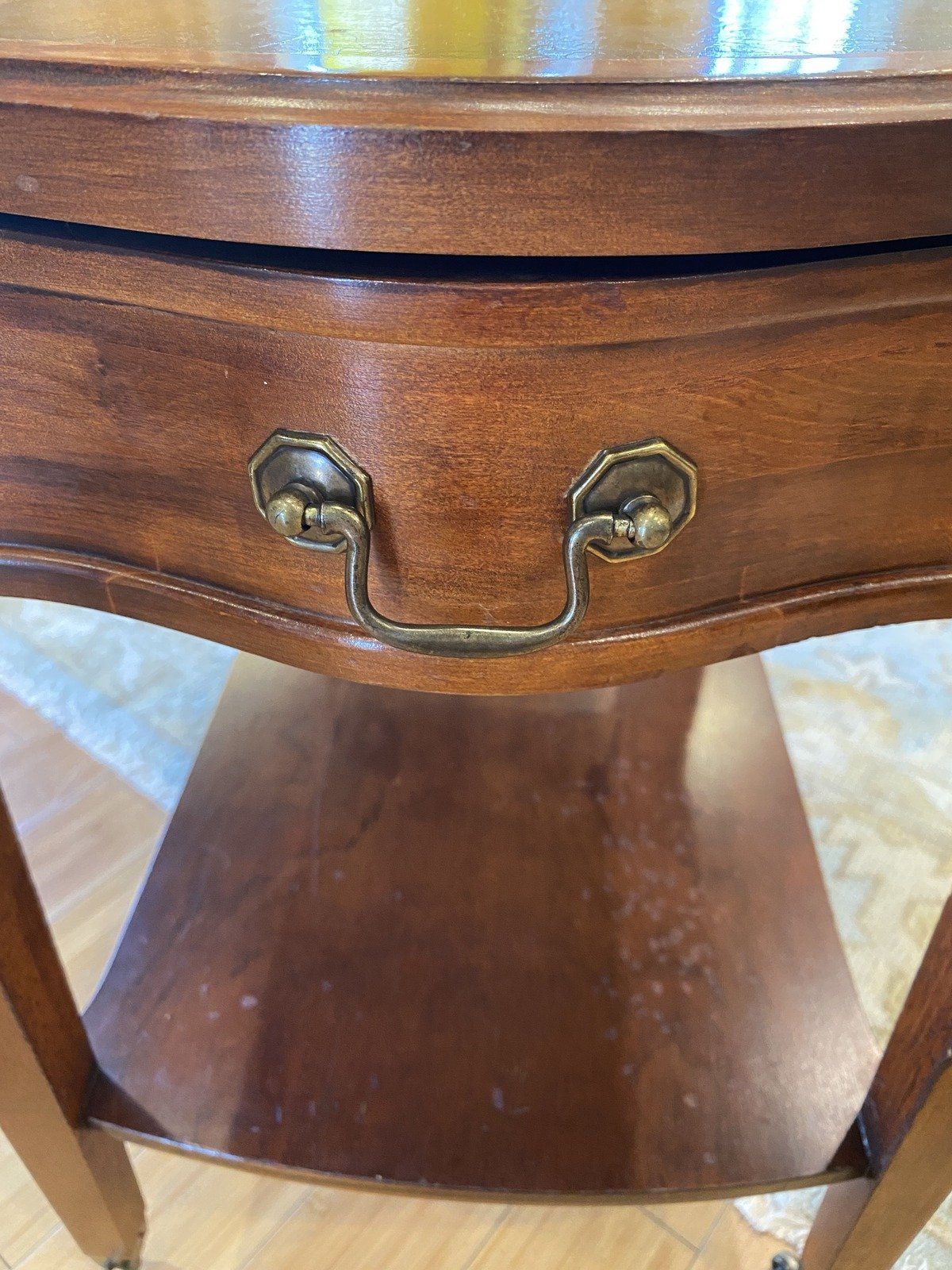 Vintage Mid Century Mersman Leather Top Side Table w Wheels 4