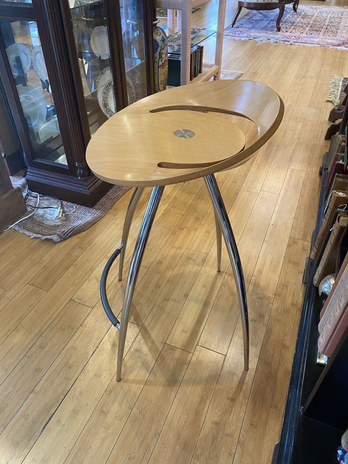 Vintage c.1999 Lyra Italia Wood + Steel Modern Bar Stool 2