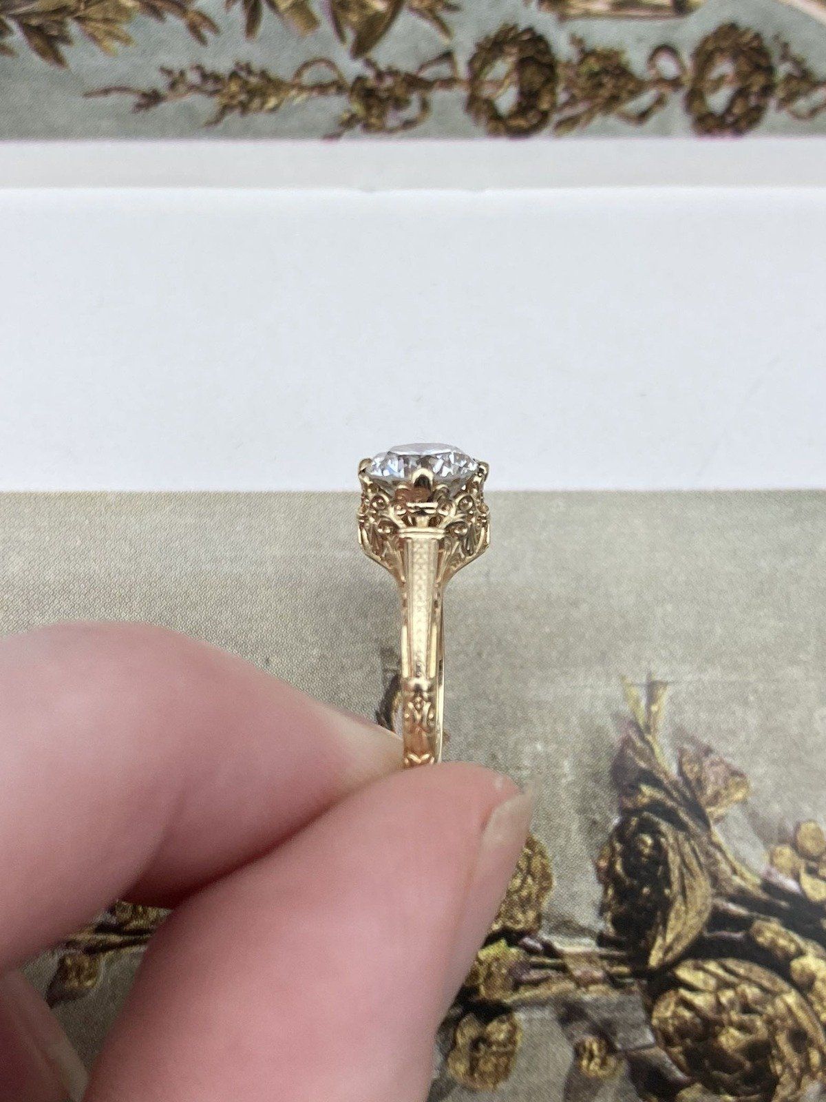 Stunning 14k Gold Antique Inspired 1ct Natural Solitaire Diamond Filigree Engagement Ring 13