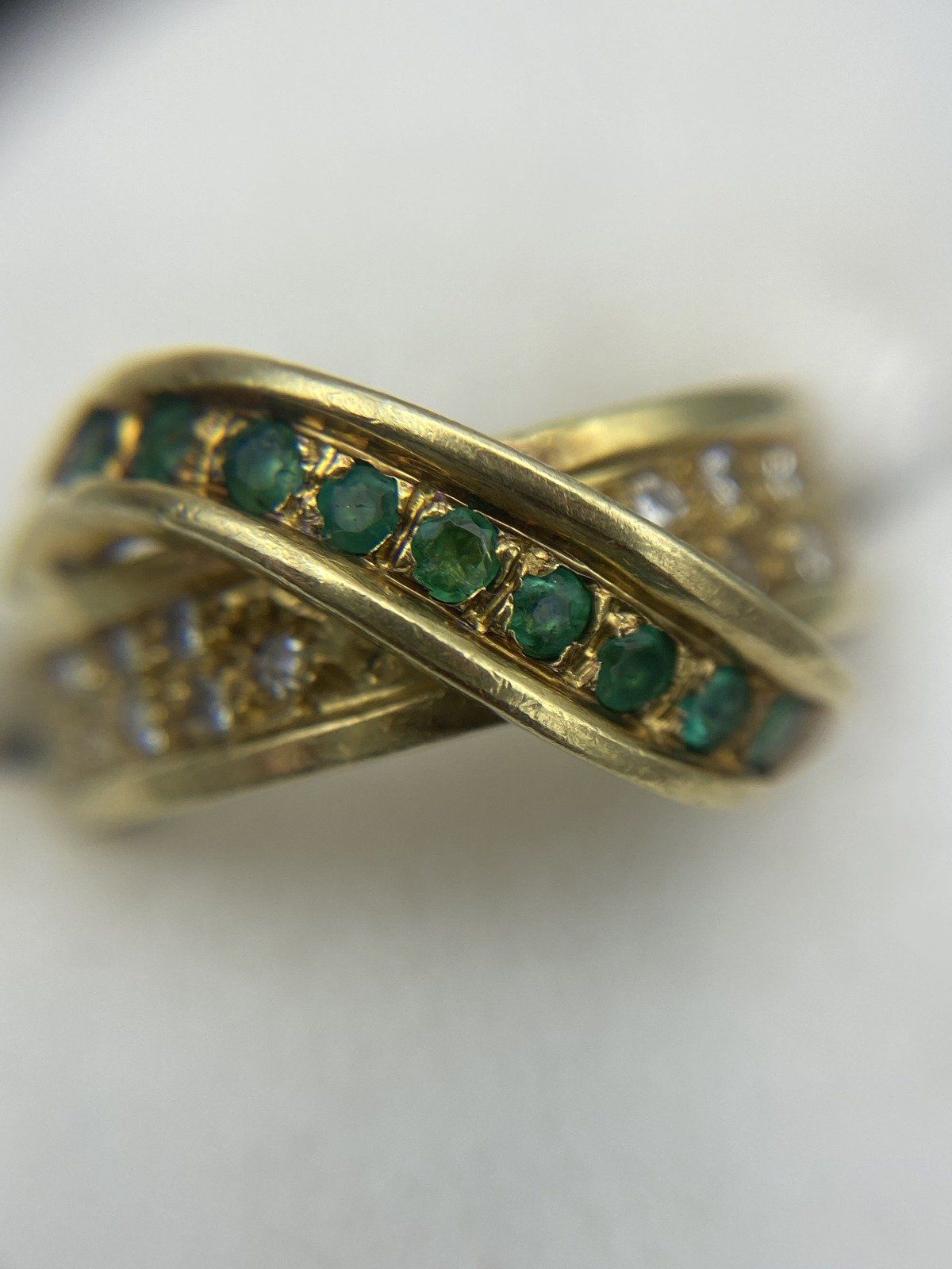 Stunning 22k Gold Pave Diamond + Emerald Knot Ring w Girthy Band #2937 8