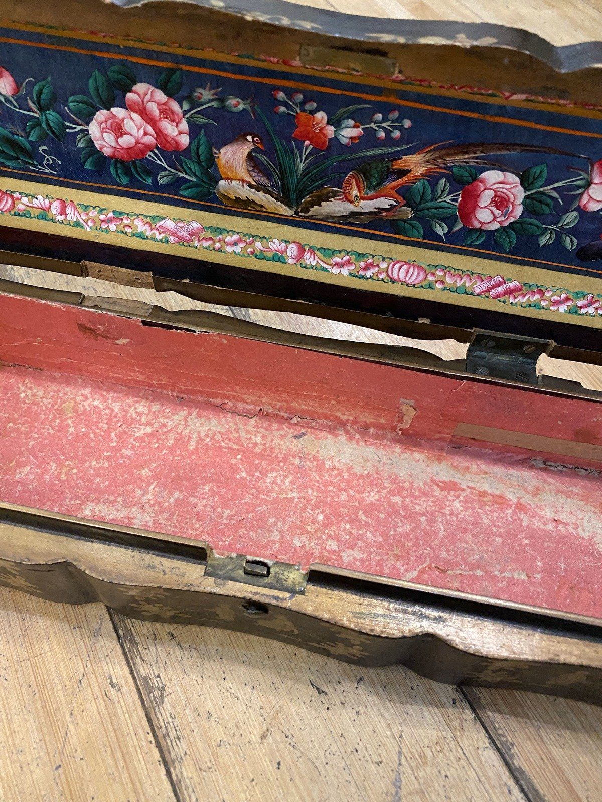 Antique Painted Pink Interior Glove Box/Tea Caddy 3