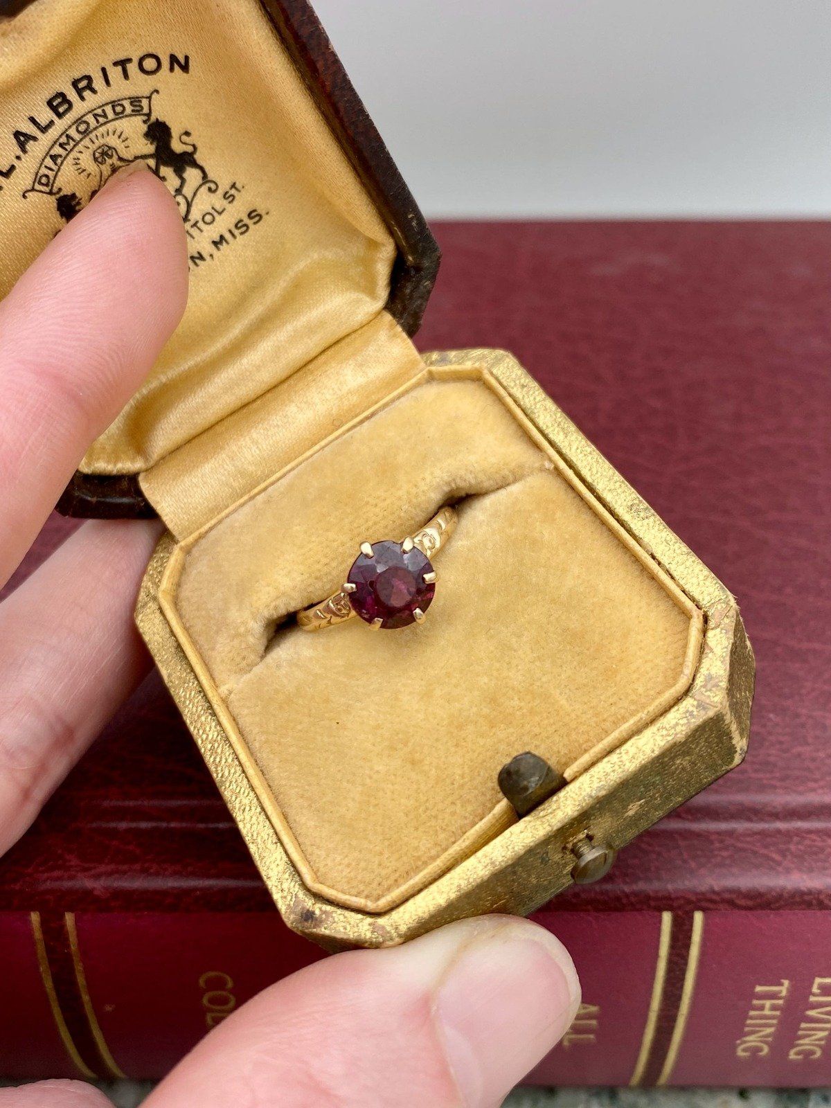 14k Gold Antique Late c.1800s Victorian Rubellite Tourmaline Solitaire Ring w Faint Orange Blossom Shoulders 2